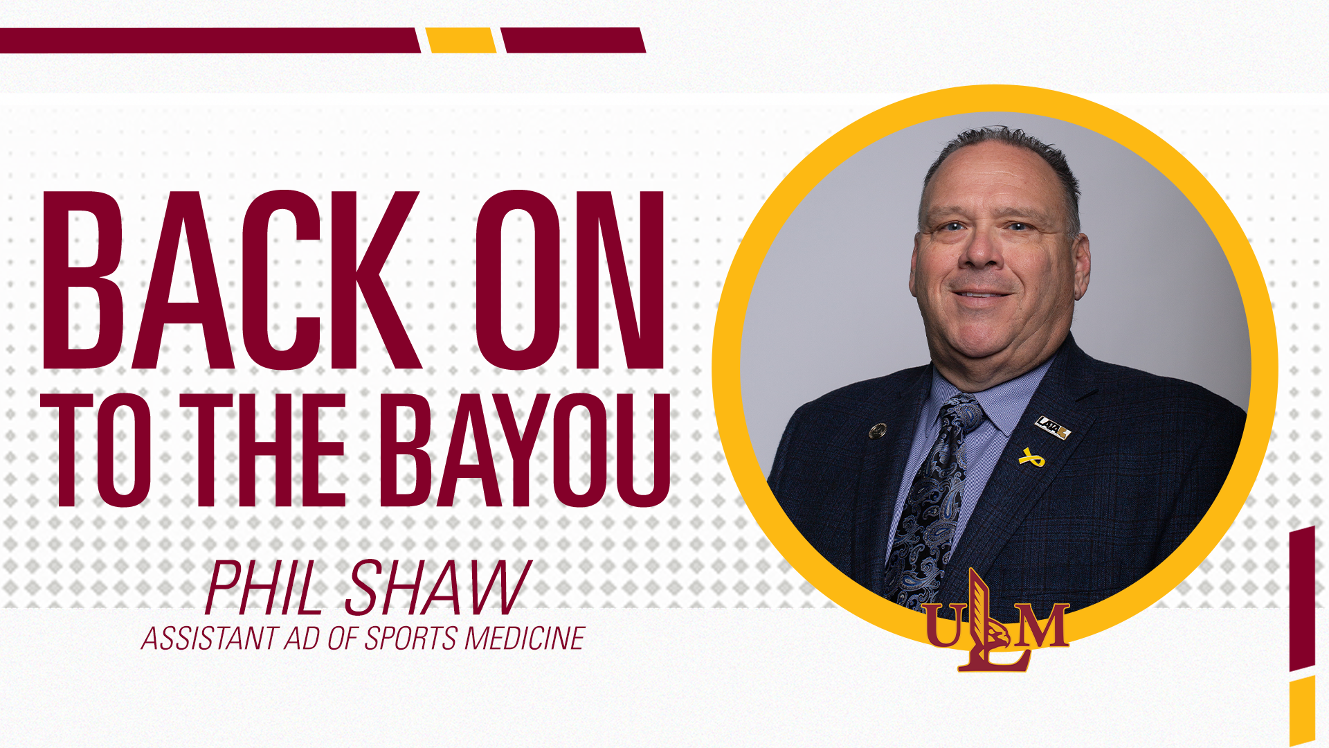 A graphic announcing Phil Shaw as Assistant AD of Sports Medicine