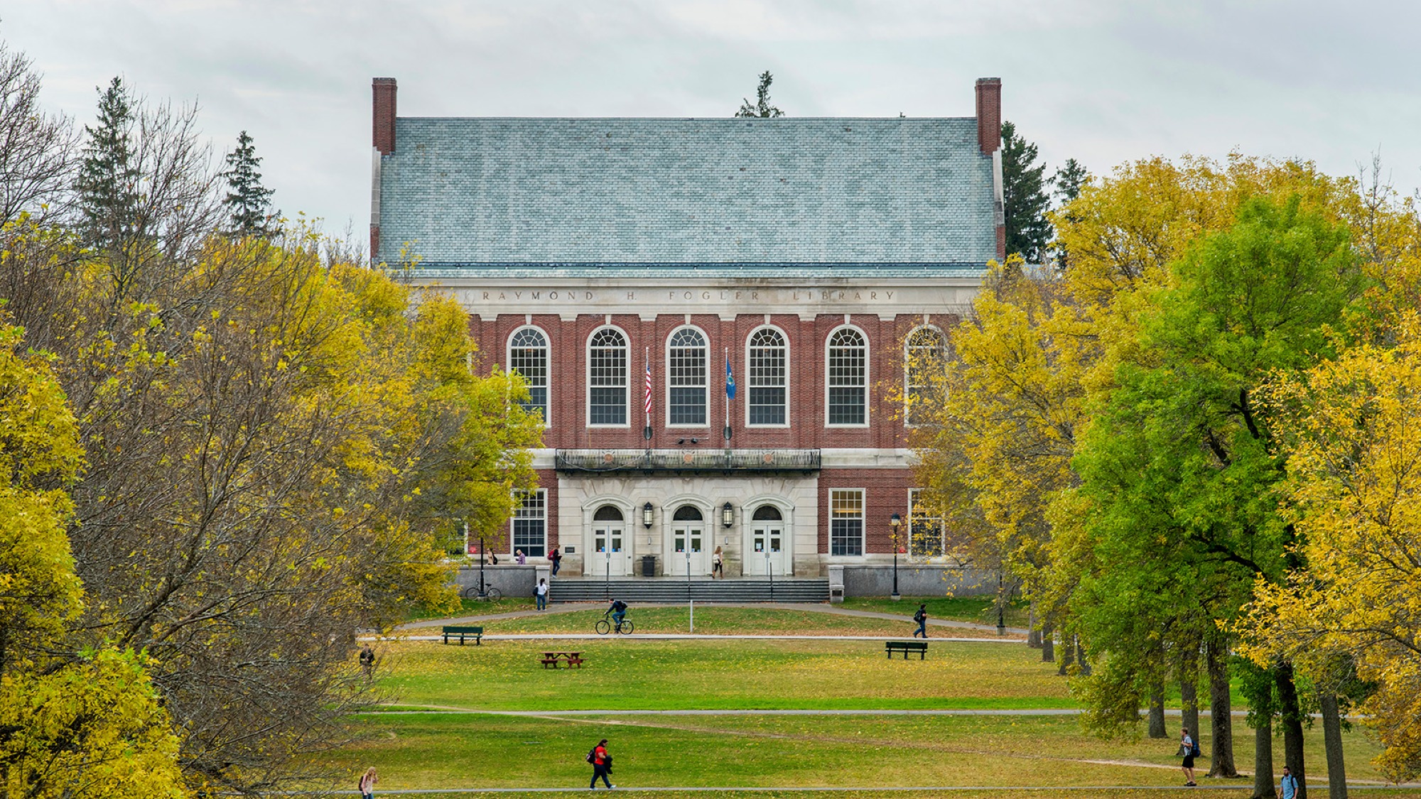 Beauty shot of Fogler Library across the mall.