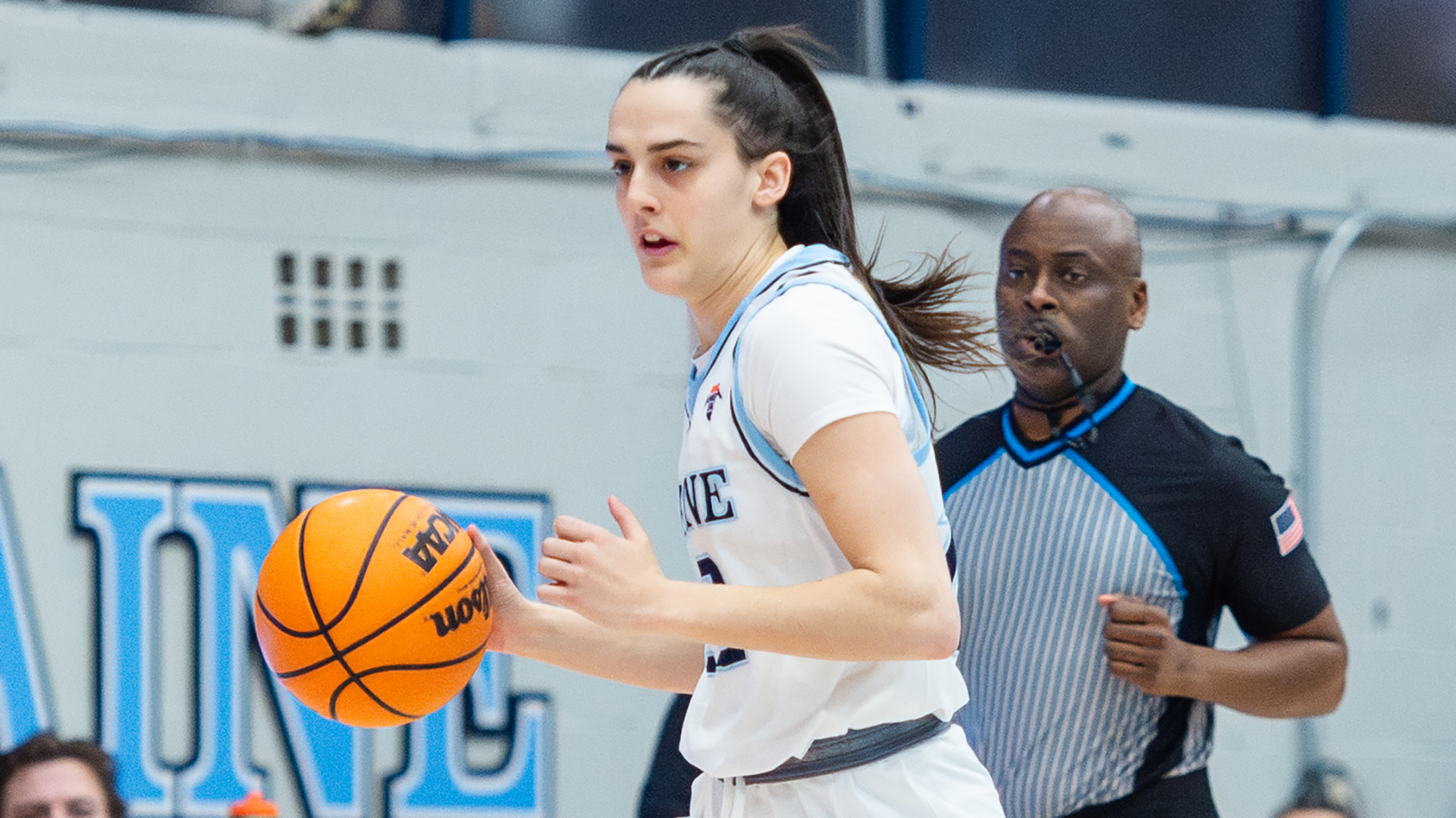 sarah talon dribbles the ball against Binghamton