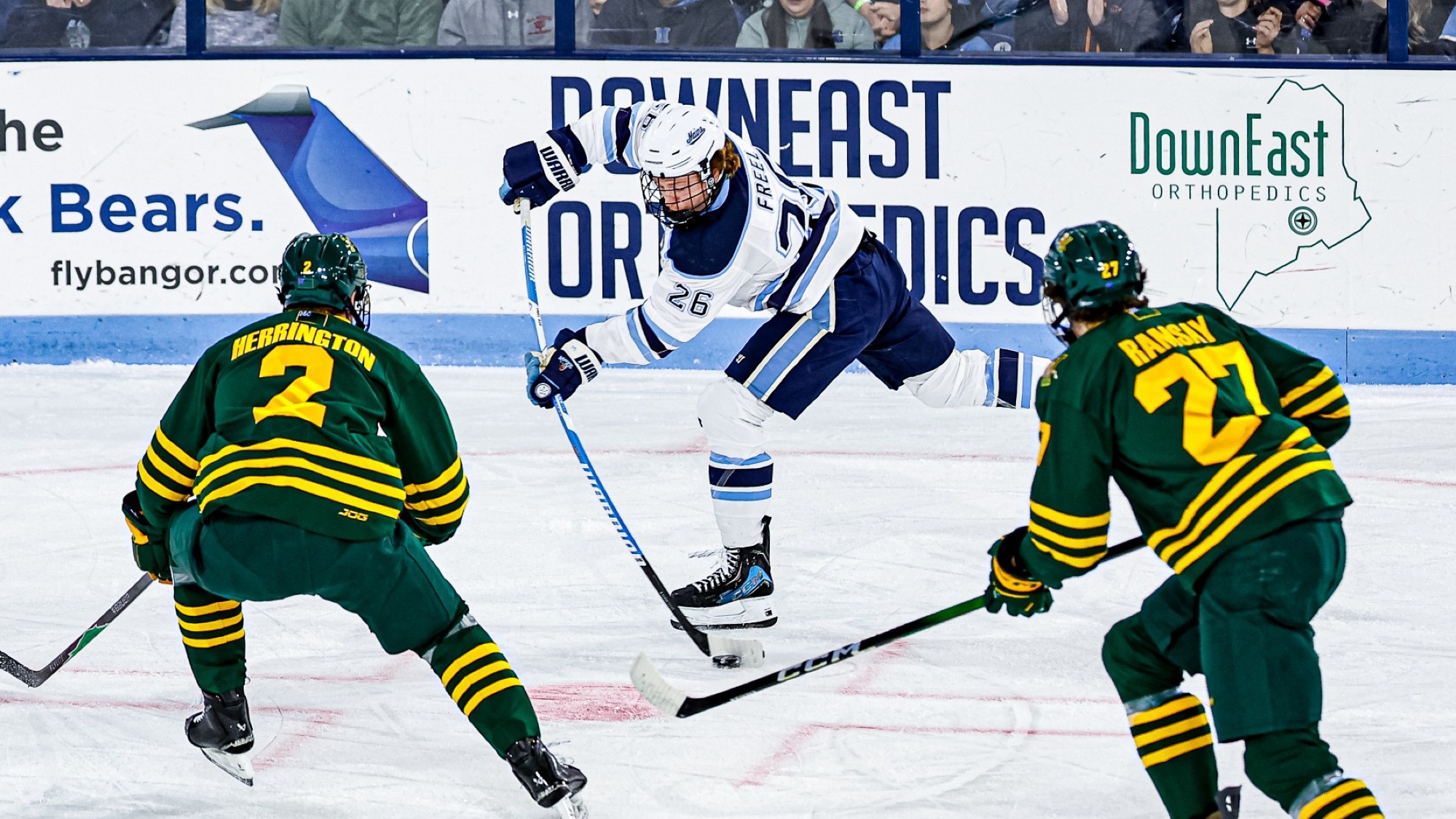 Thomas Freel shoots the puck against Vermont.