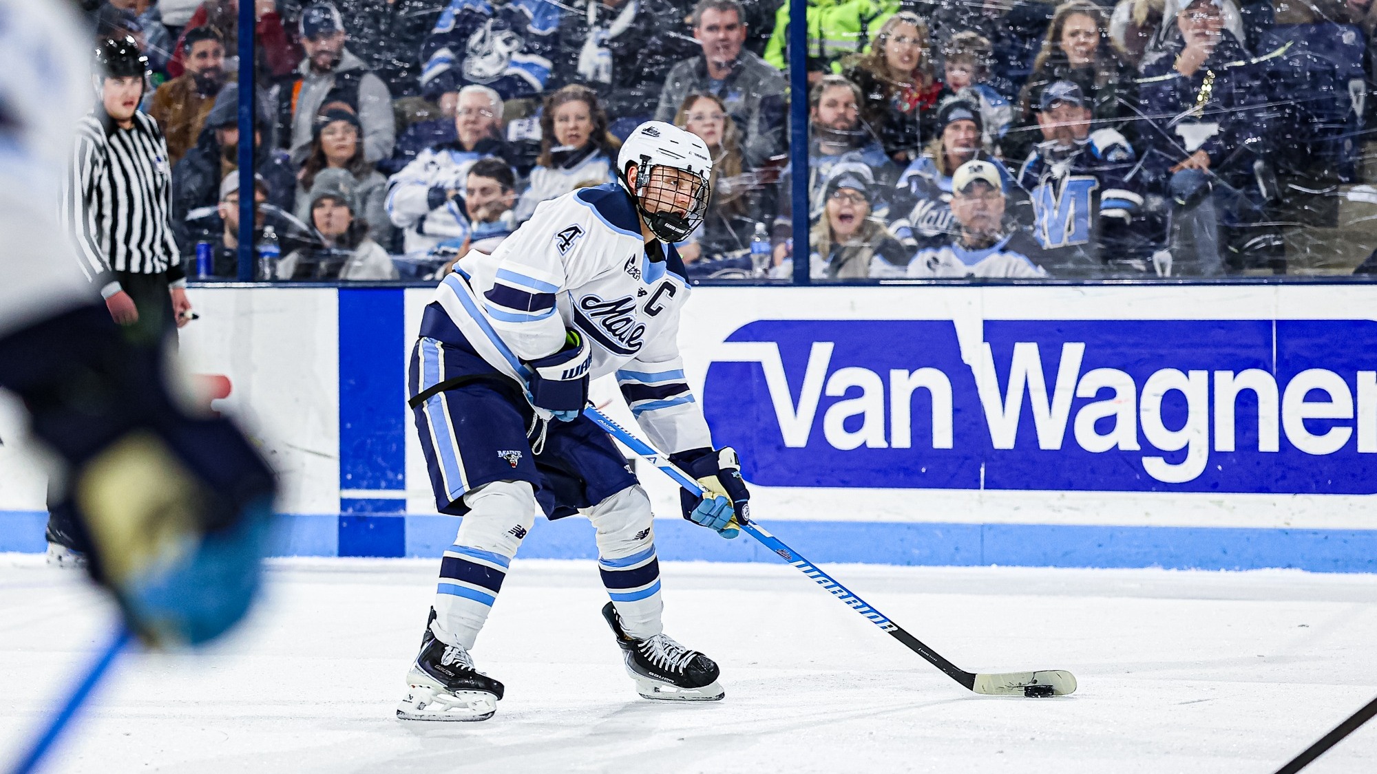 Brandon Holt gets ready to shoot the puck.