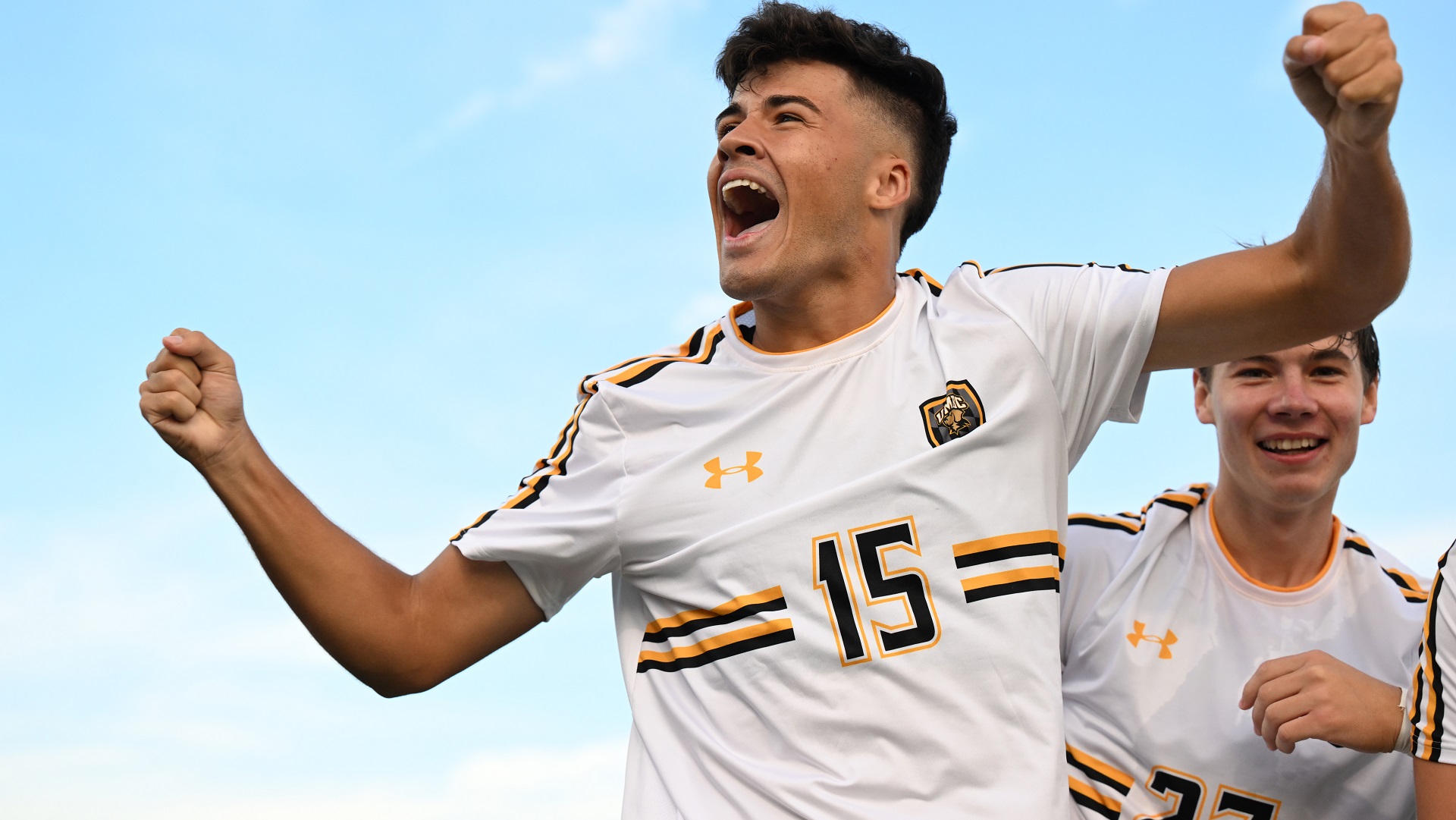 Taylor Calheira celebrates his first goal vs. Terriers 