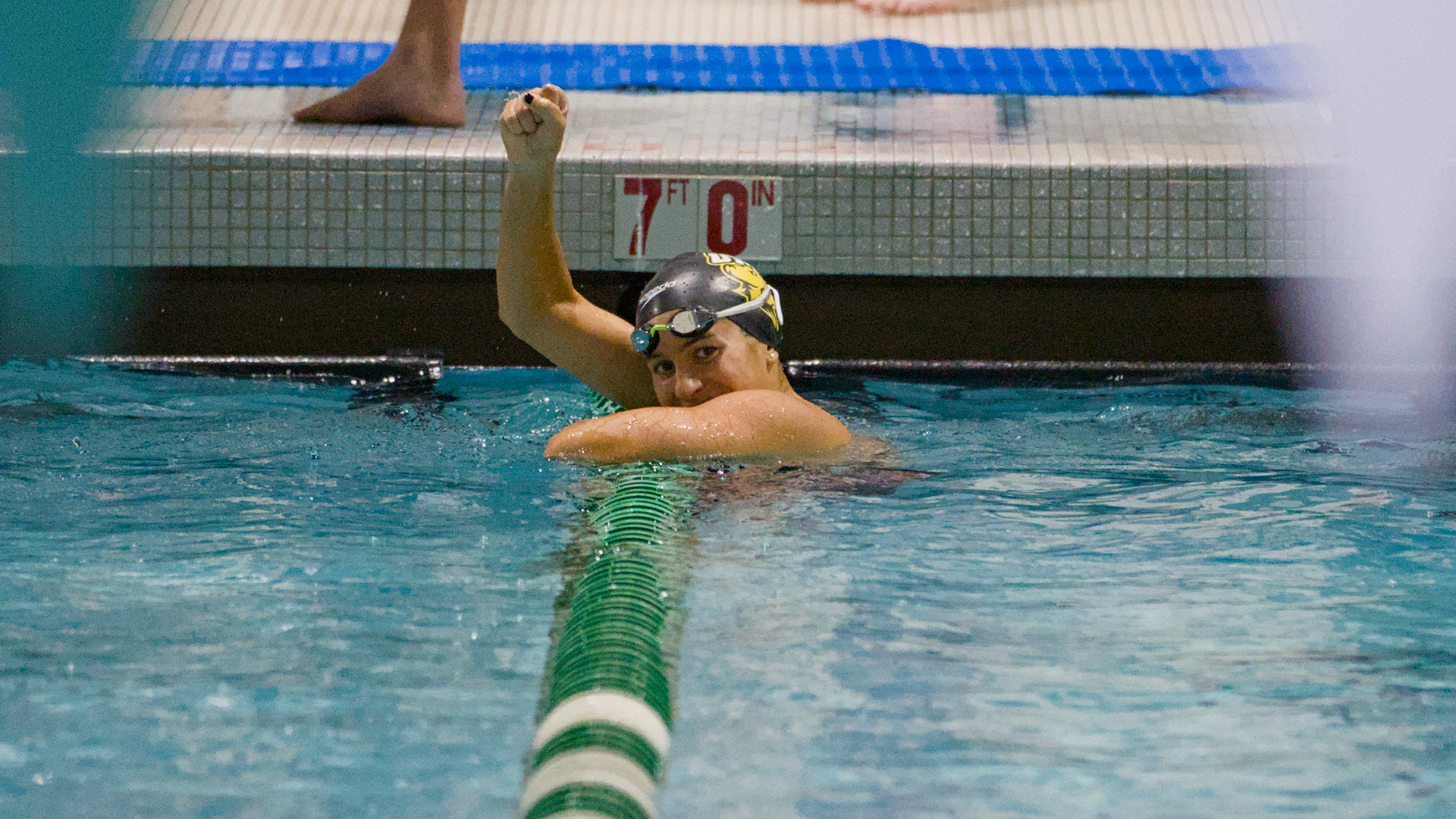 Alice Marini celebrates her meet record at Loyola