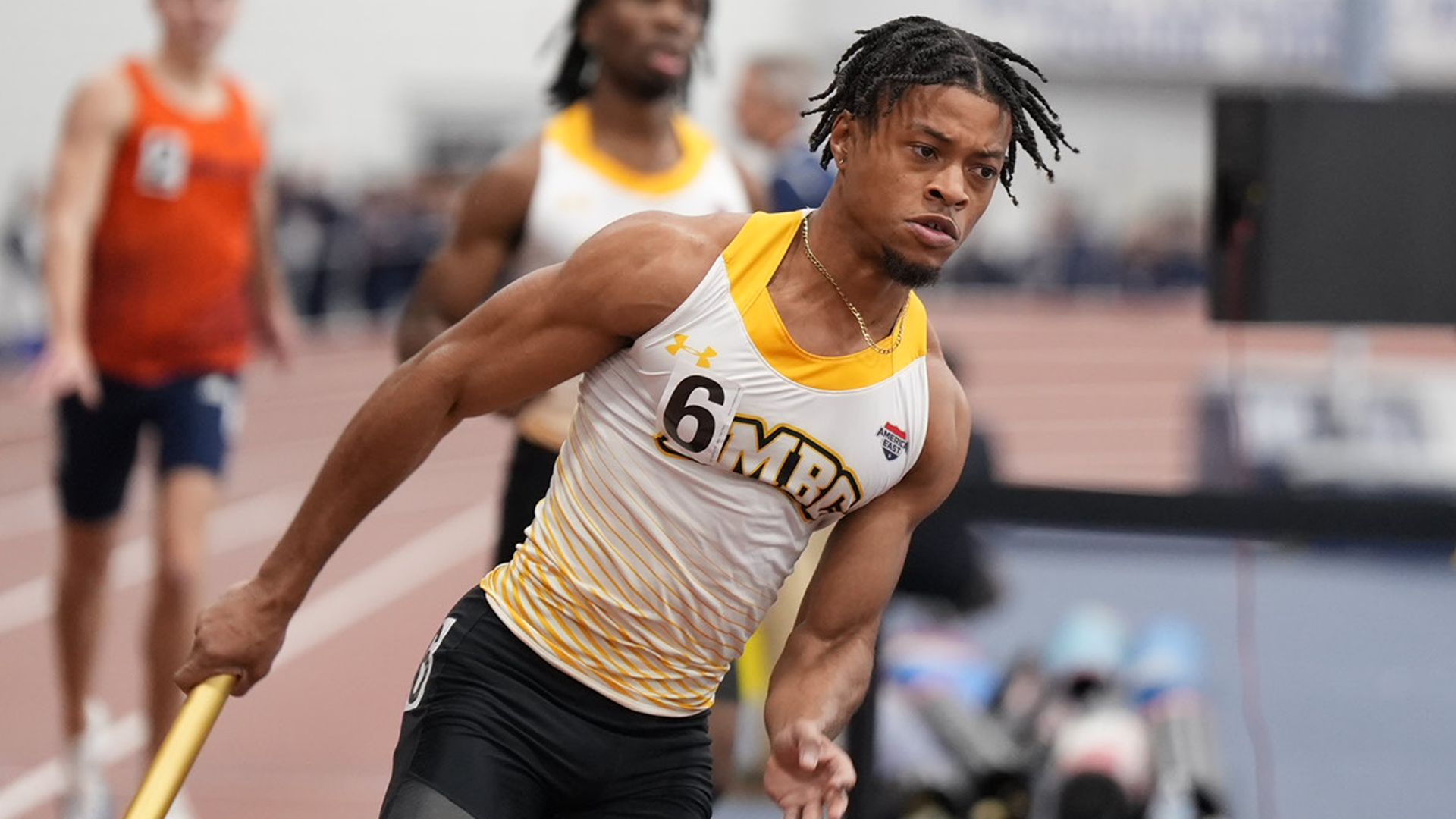 Fred-Morgan Iheanacho runs in the 4x4 relay at Penn State