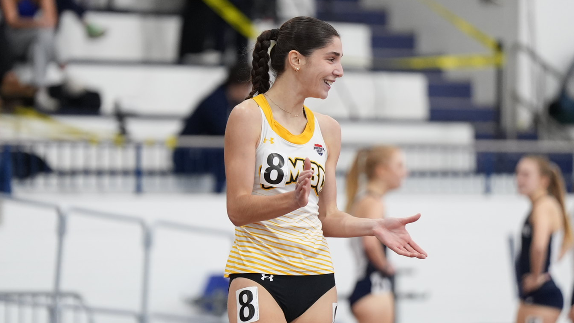 Katie Schwaner celebrates her school record at Penn State