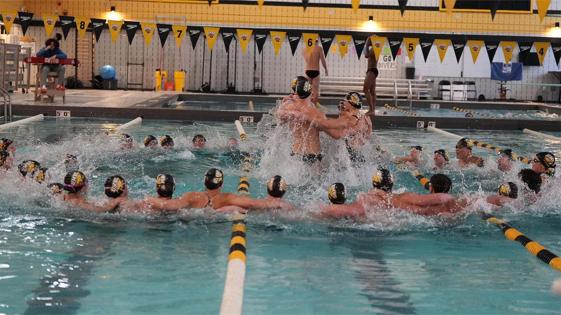 UMBC celebrates its win over Frostburg