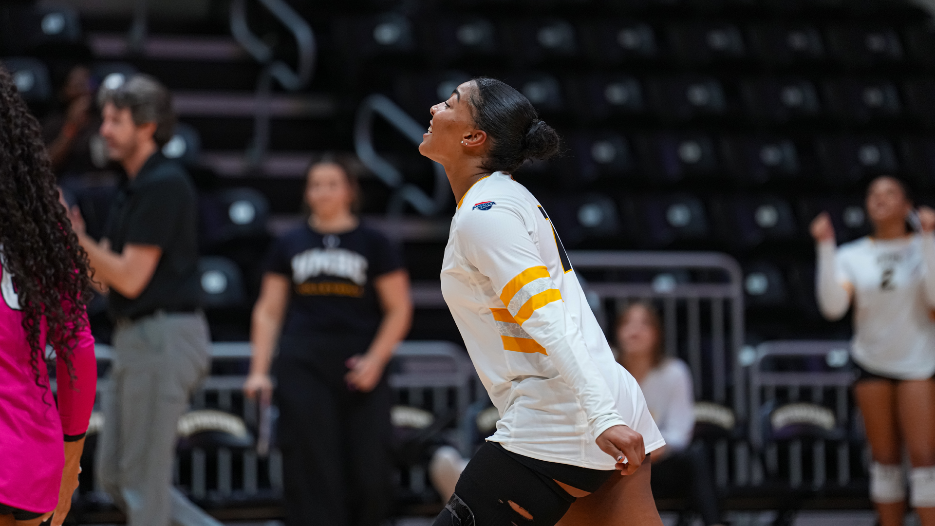 Natalie Harris Celebrates a Point against Howard
