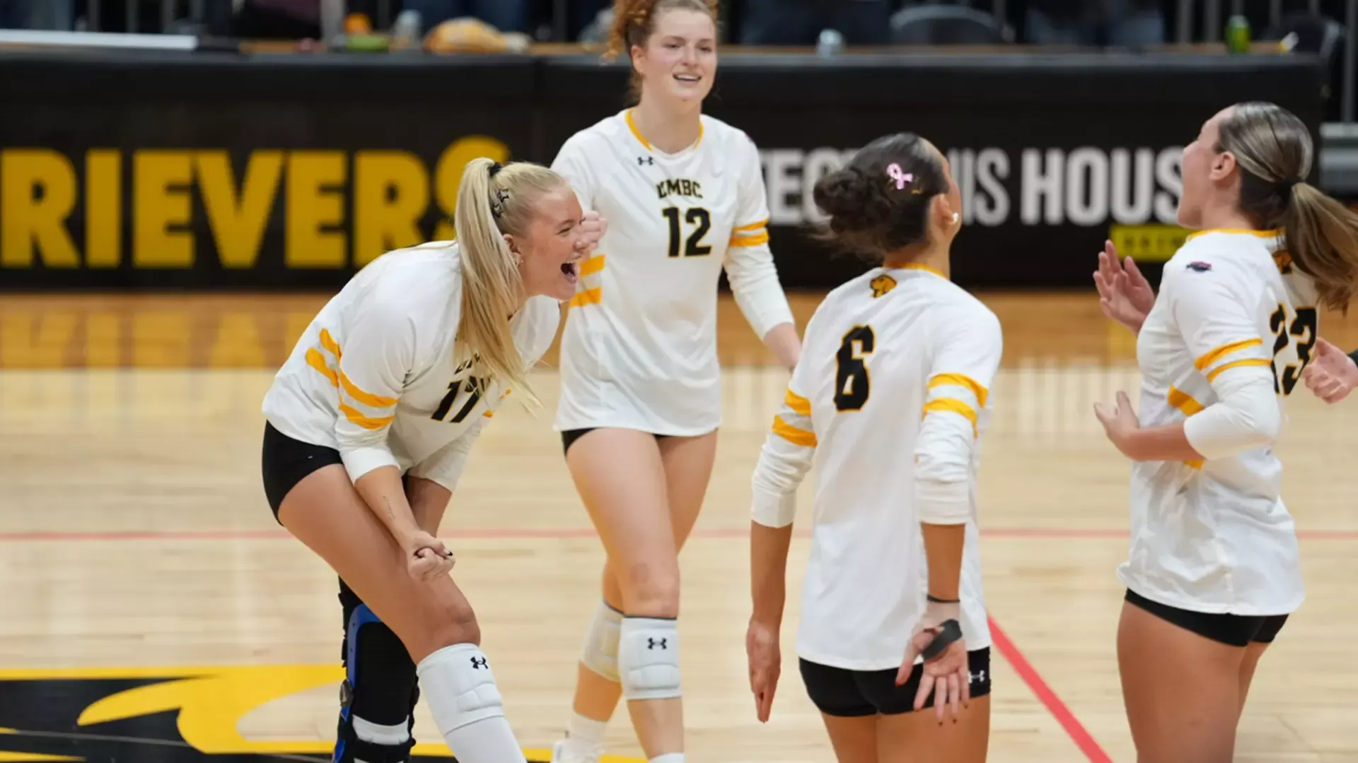 UMBC celebrates a point against NJIT