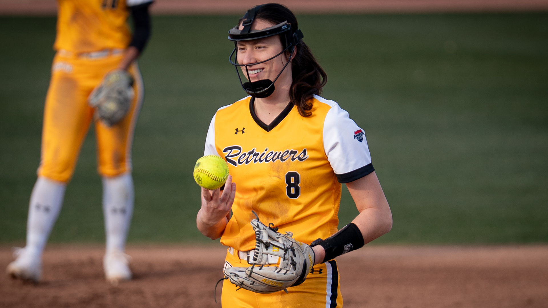 Maggie Frisvold laughs in the circle at Wofford