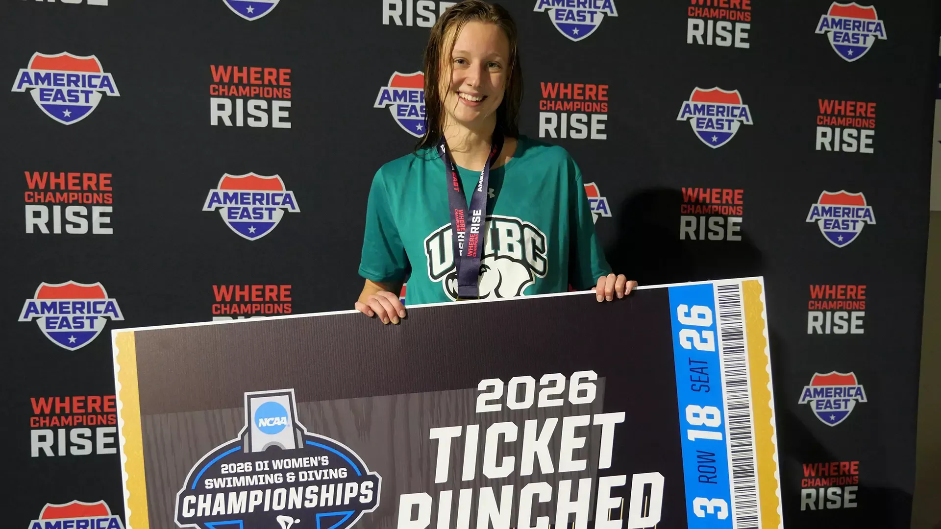 Ashley Gutshall celebrates qualifying for the NCAA Championships in the 50 free