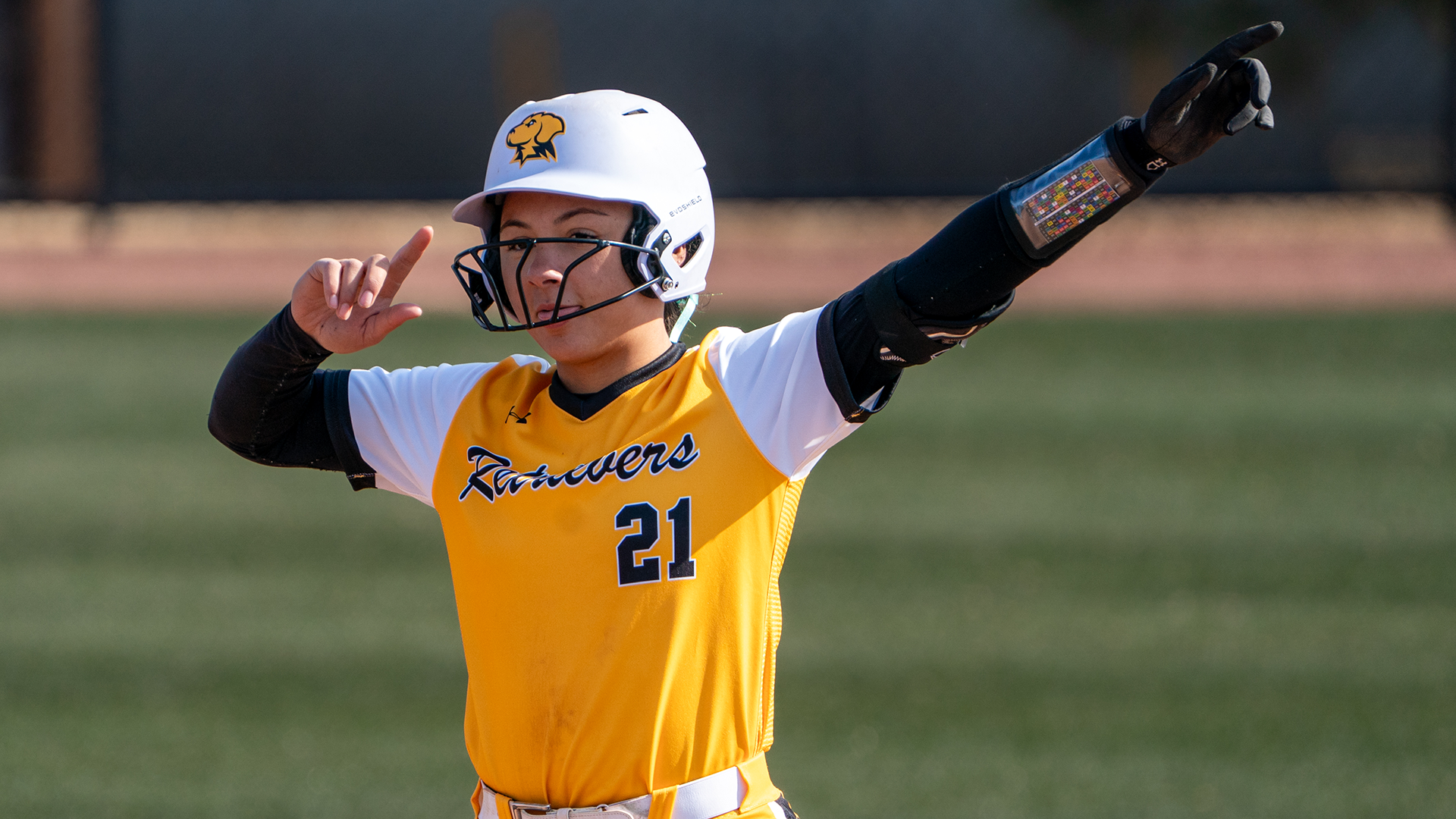 Amya Lundy celebrates a double at Wofford