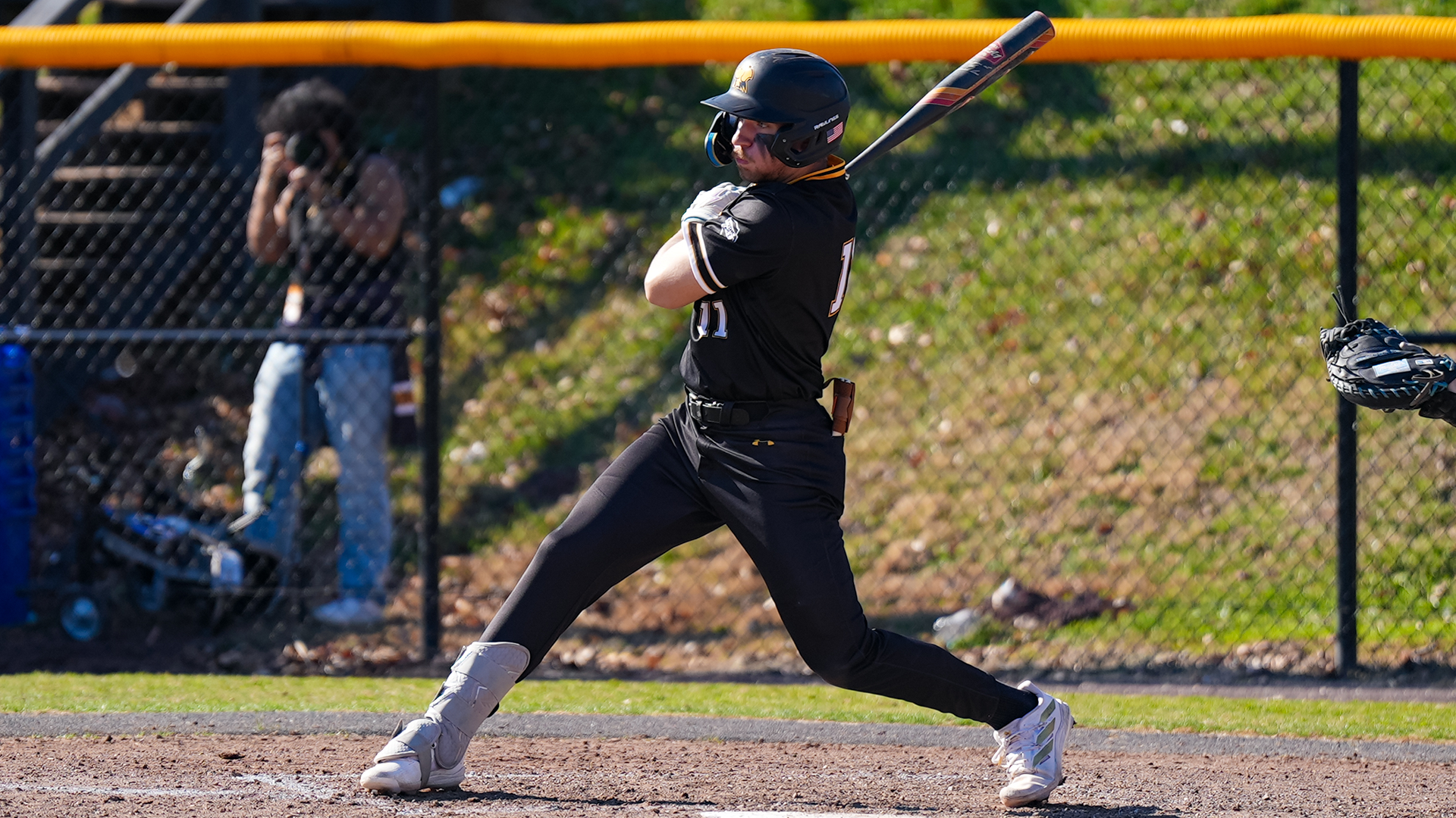 Dylan Melton gets a hit against Mount St. Mary's