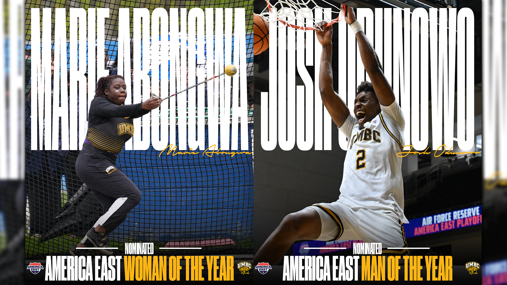 Marie Abongwa and Josh Odunowo ar the America East Man and Woman of the Year Nominees for UMBC