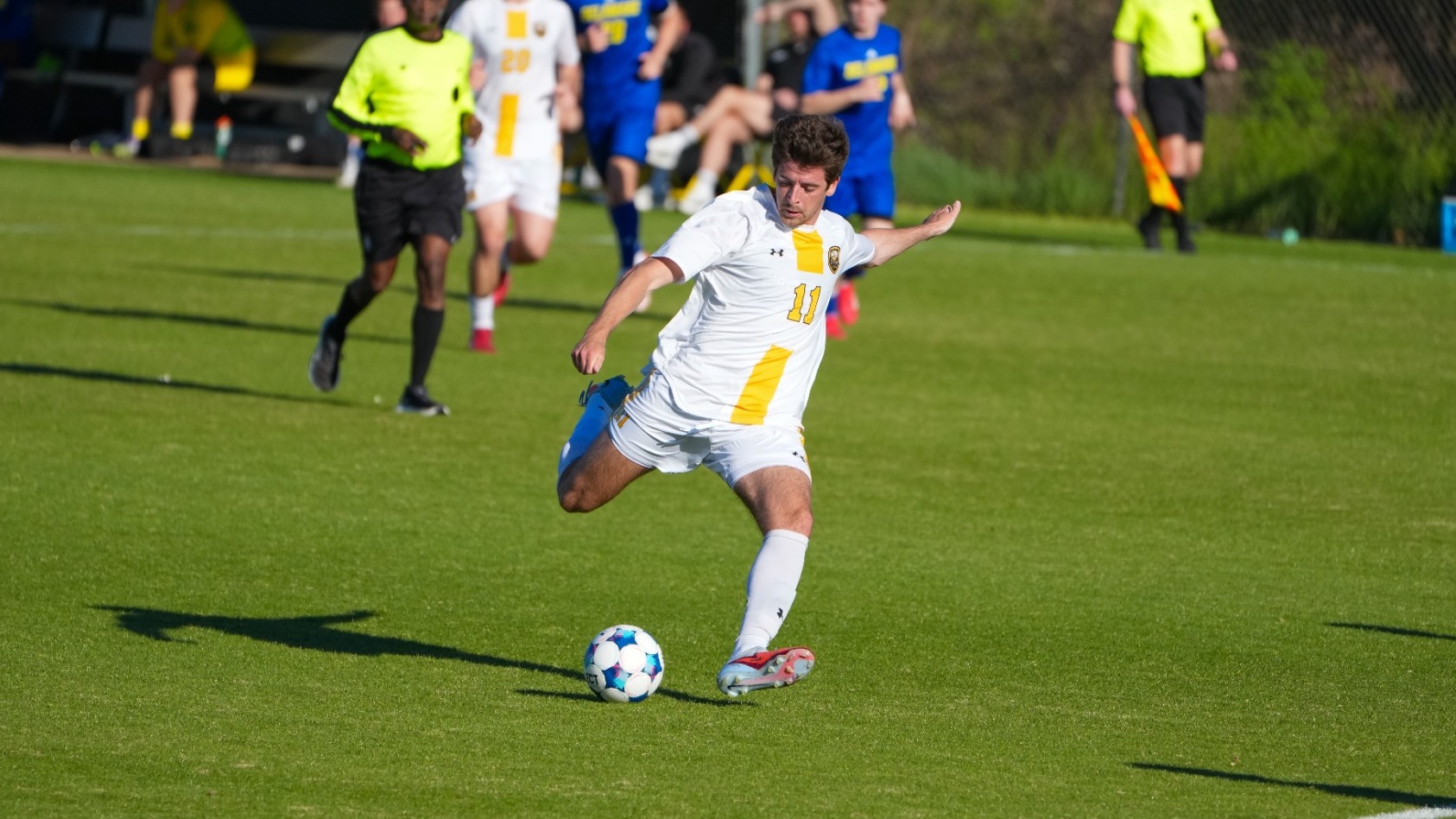 Tancredi Fadda shoots vs. Delaware in Kicks For Chase Game