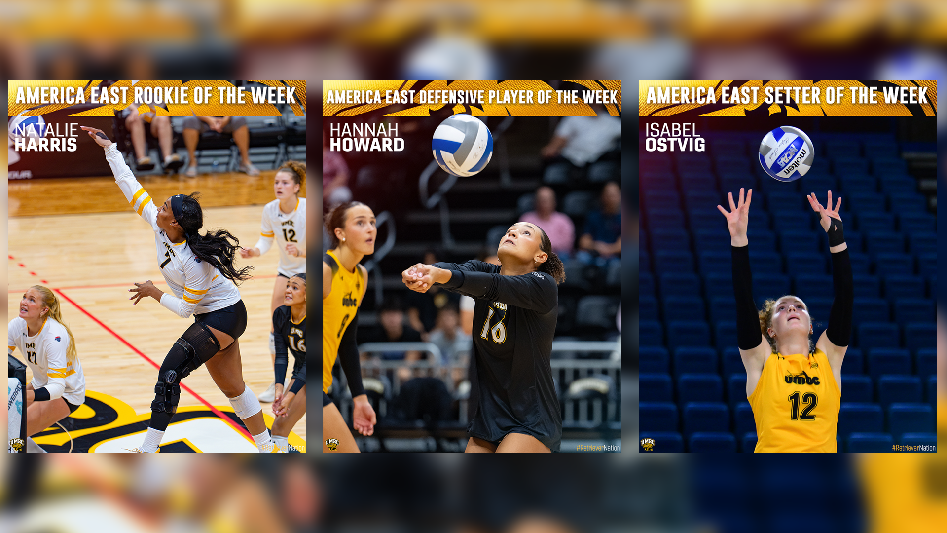 Natalie Harris, Hannah Howard and Isabel Ostvig took home America East Weekly Honors