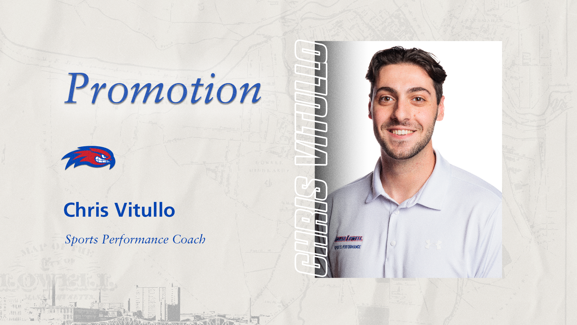 UML Athletics promotion graphic - Vitullo