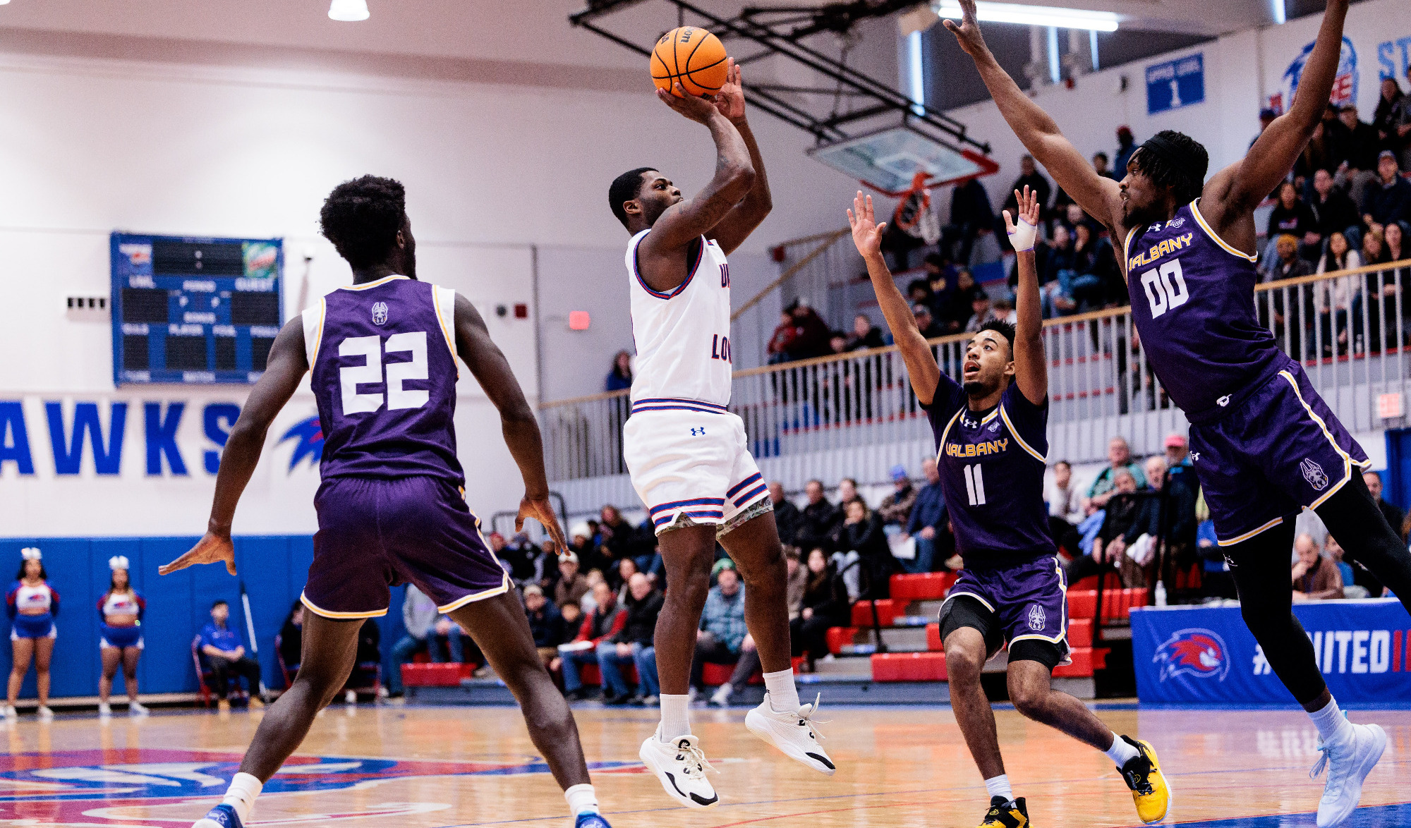 Xavier Spencer shooting a jump shot vs. UAlbany