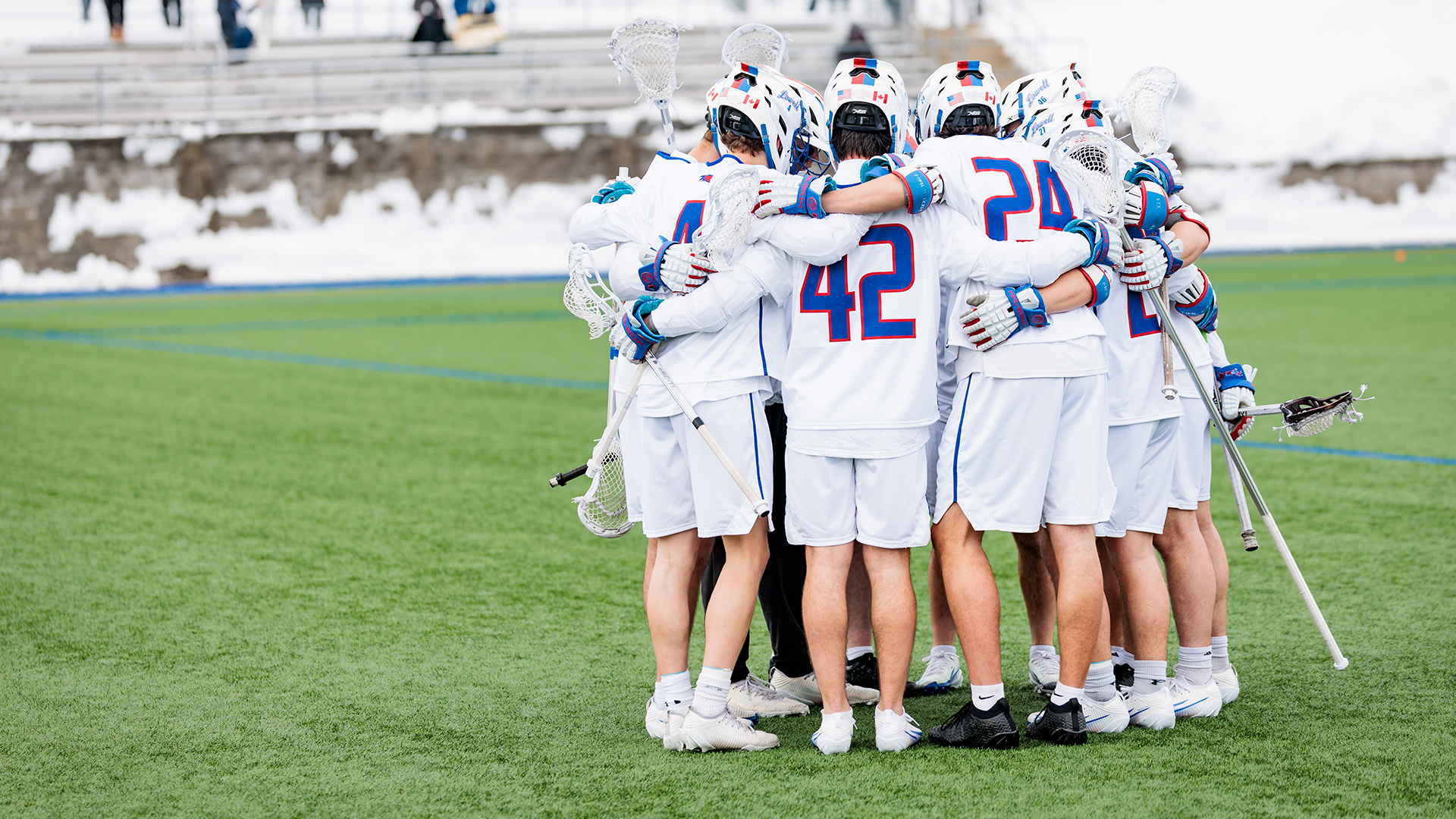 MLAX Huddle Prior to Season Opener Against Quinnipiac
