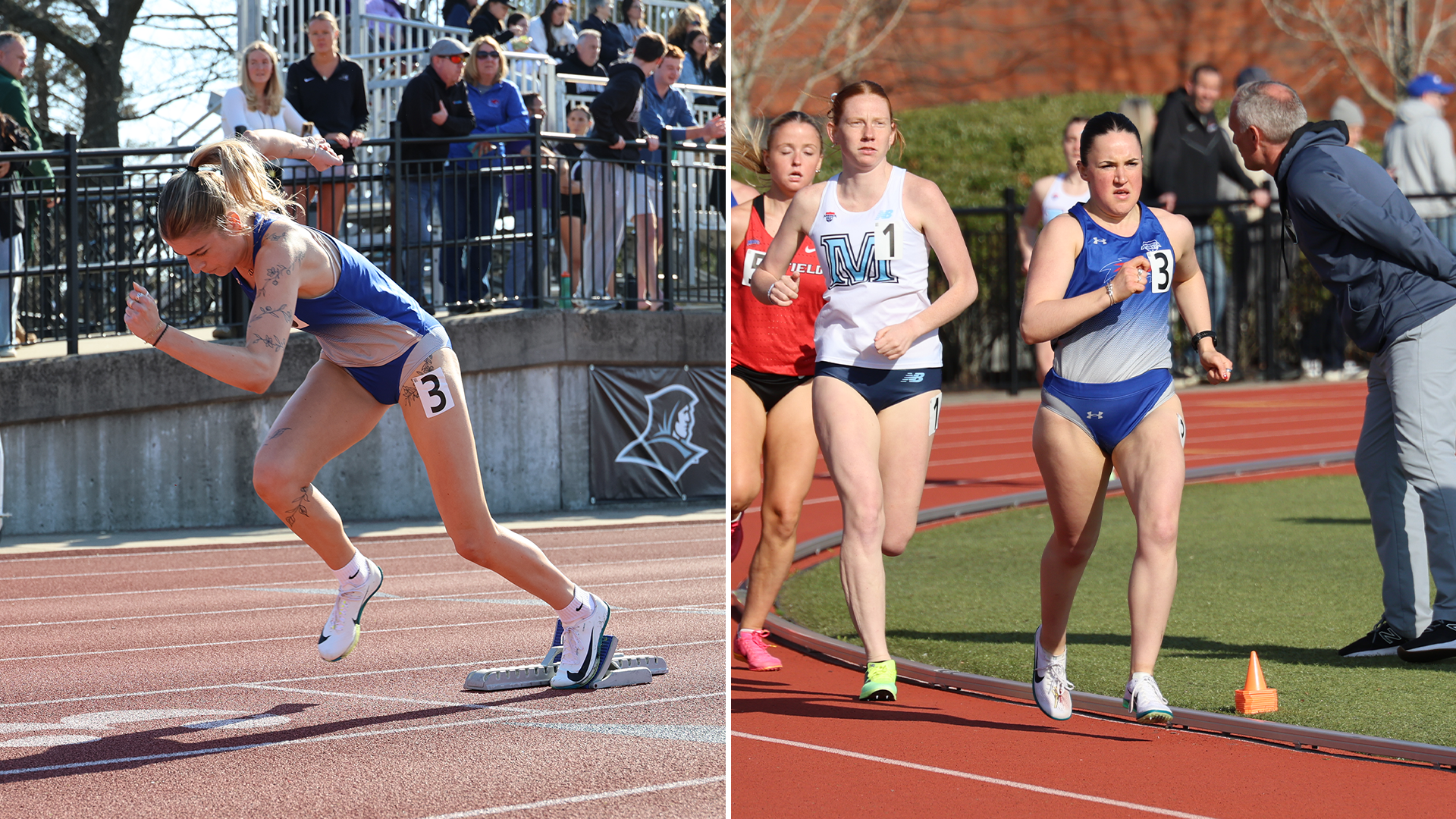 Collage of McInerney and Eagan running as the photo for the PC and Tufts Track recap