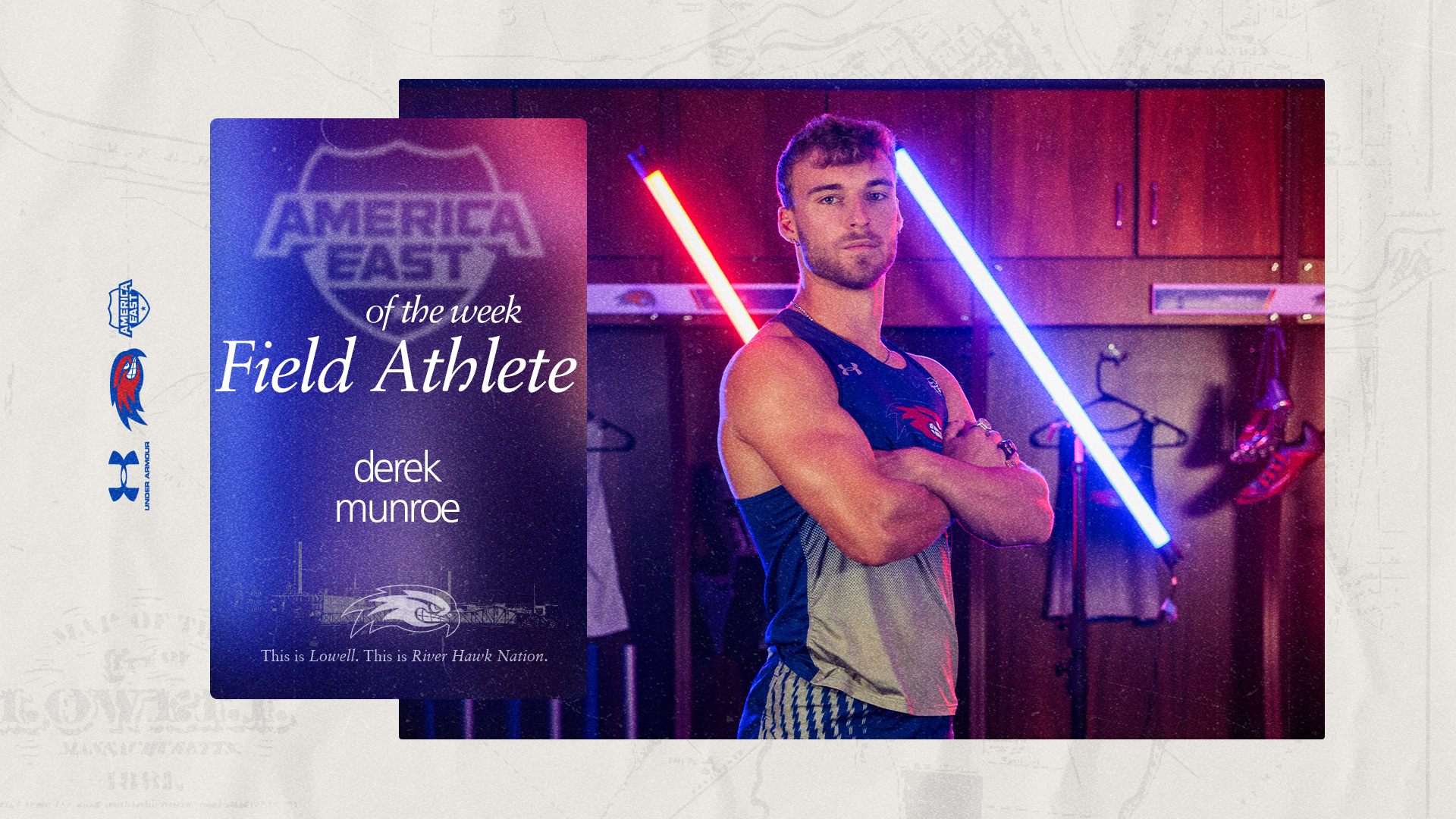 Graphic of Derek Munroe Earning America East Field Athlete of the Week