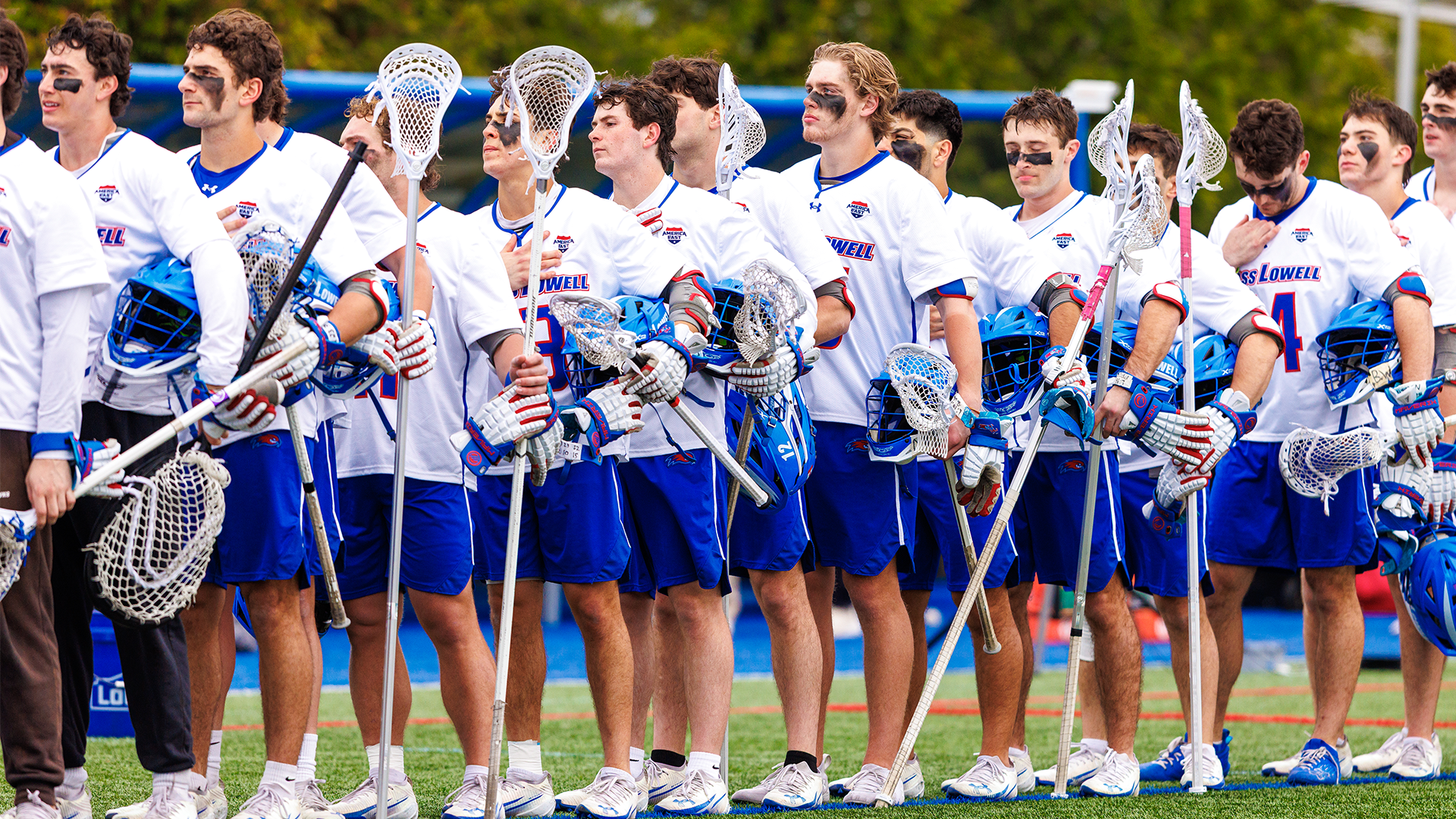 Men's Lacrosse Lined Up for National Anthem Against Vermont