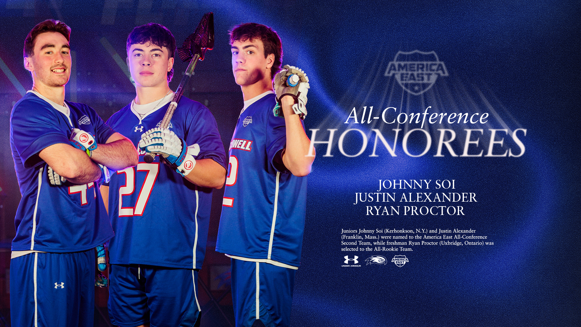Graphic for three River Hawks named to 2026 AE All-Conference Teams