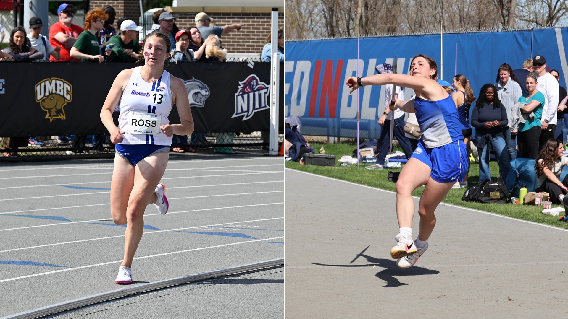 Photos of Sarah Ross Running and Alessandra Forgione Throwing Javelin