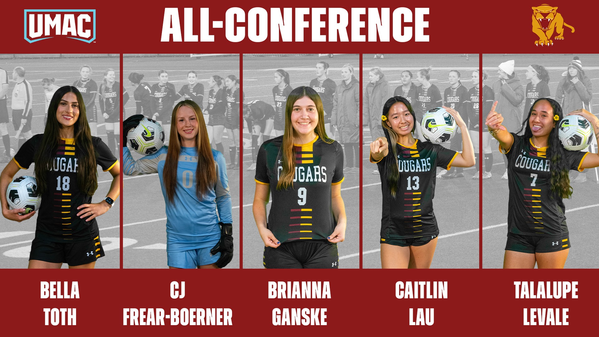 ALL-Conference Women's Soccer Bella Toth CJ Frear-Boerner Brianna Ganske Caitlin Lau Talalupe Lavale 