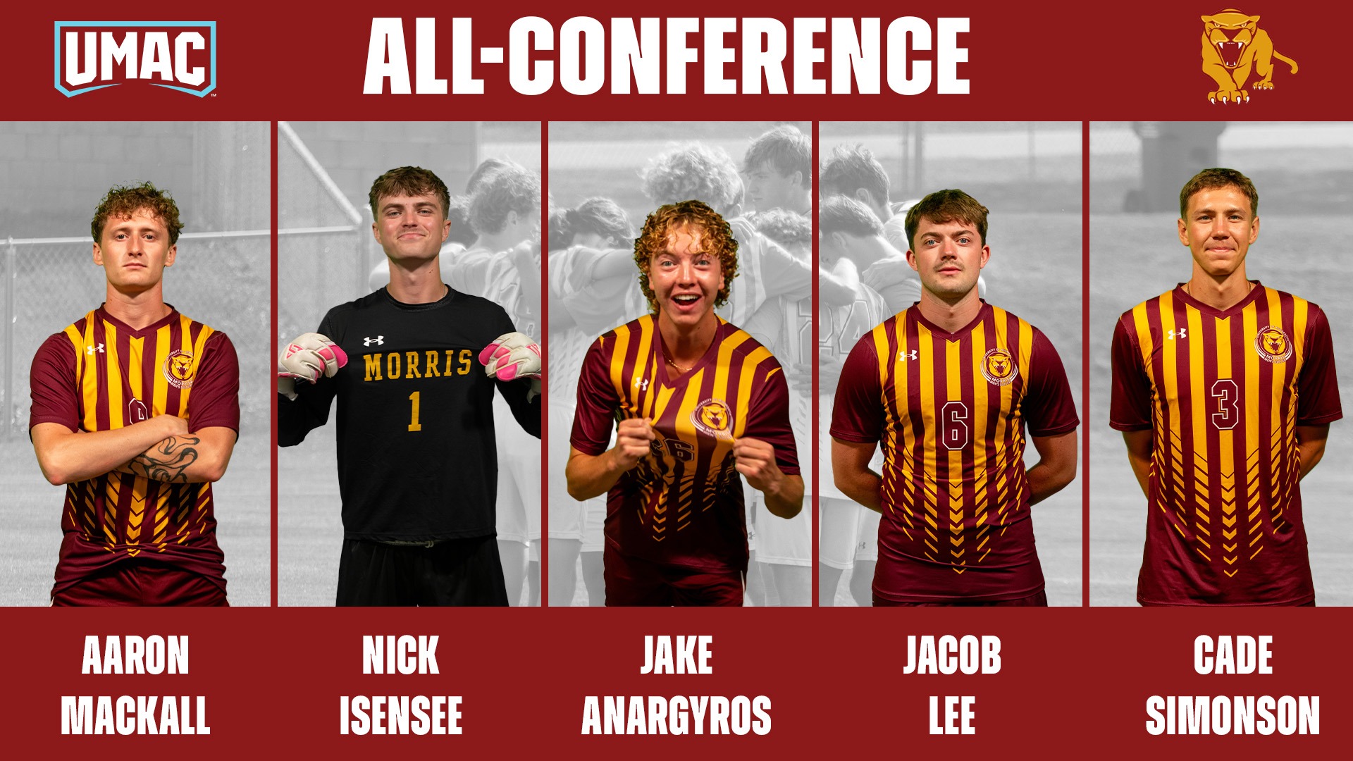 UMAC All-Conference Aaron Mackall, Nick Isensee, Jake Anargyros, Jacob Lee, Cade Simonson