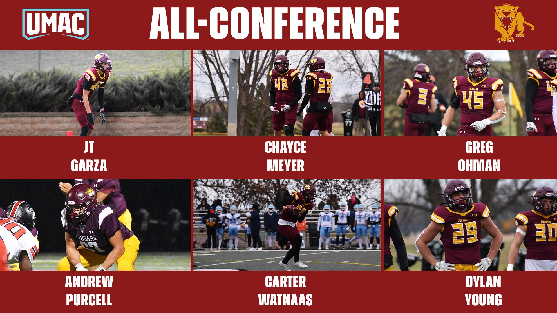 UMAC All-Conference JT Garza, Chayce Meyer, Greg Ohman, Andrew Purcell, Carter Watnaas, Dylan Young