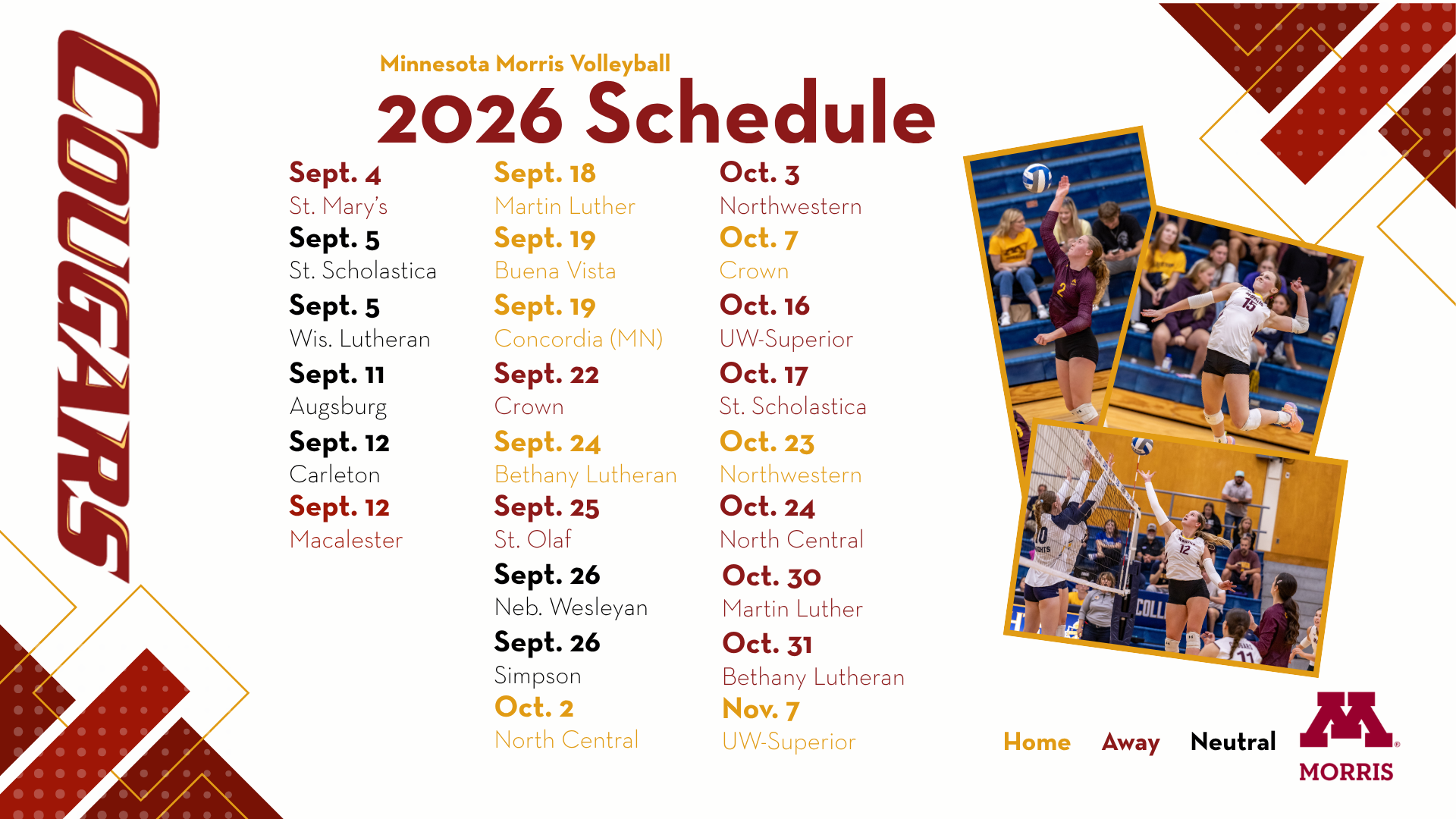 University of Minnesota Morris Volleyball 2026 Schedule