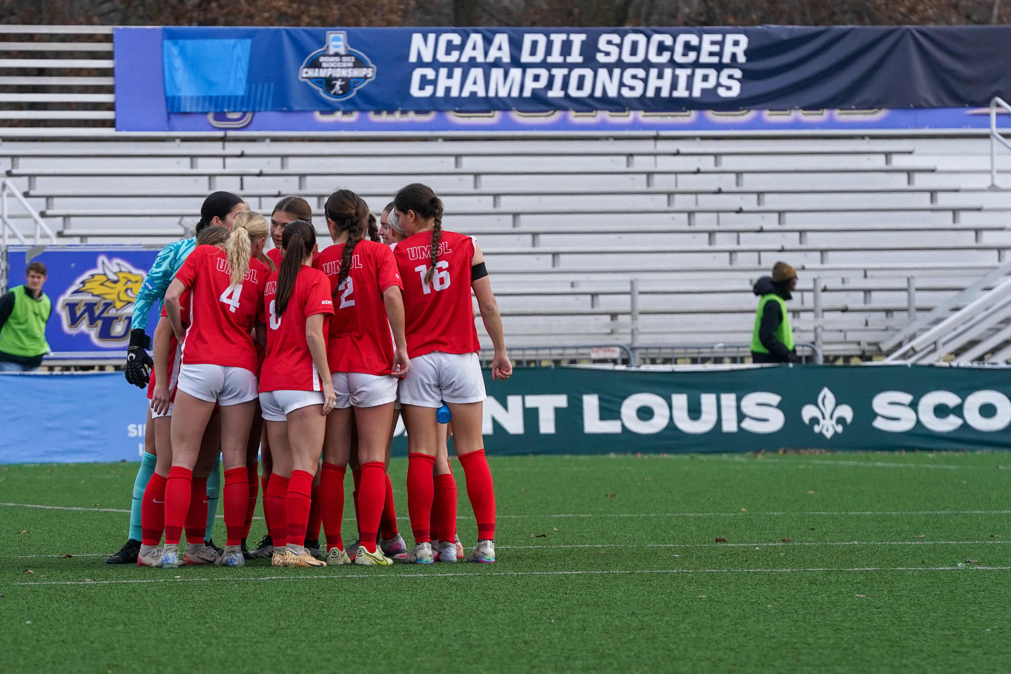 UMSL Women's Soccer Group Huddle