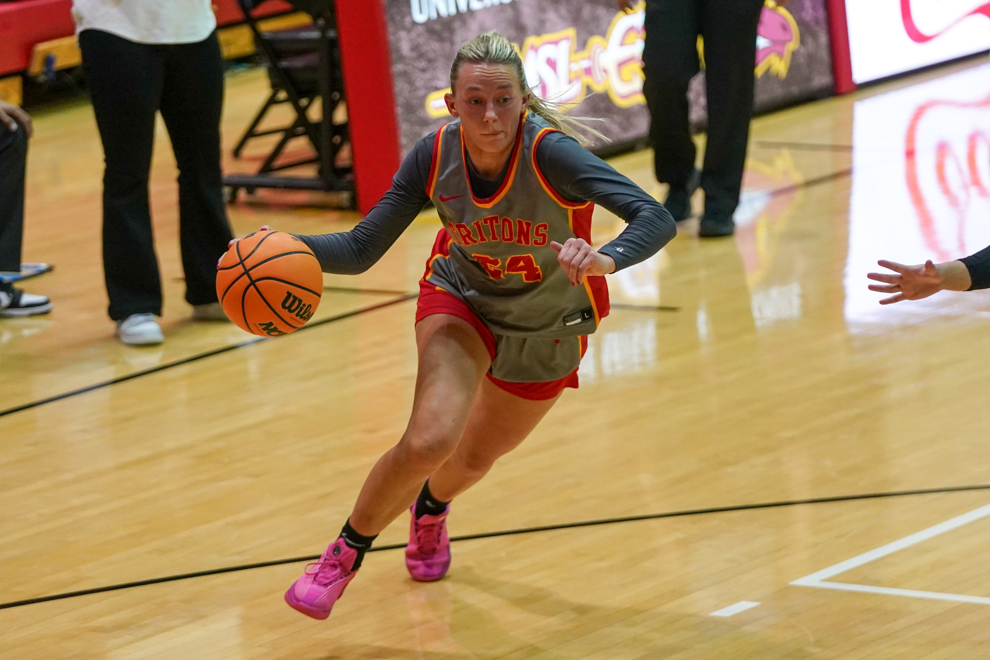 Morgan Ramthun drives to basket in a game against Quincy on January 2, 2026