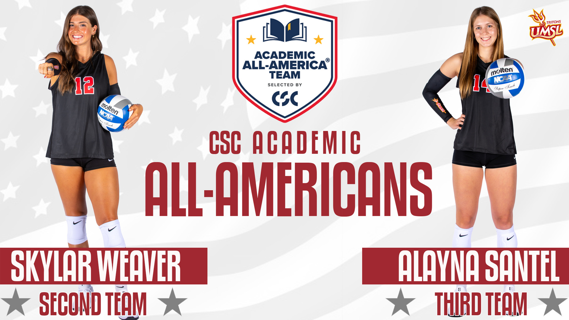UMSL Volleyball's Skylar Weaver (second team) and Alayna Santel (third team) named to College Sports Communicators Academic All-America team