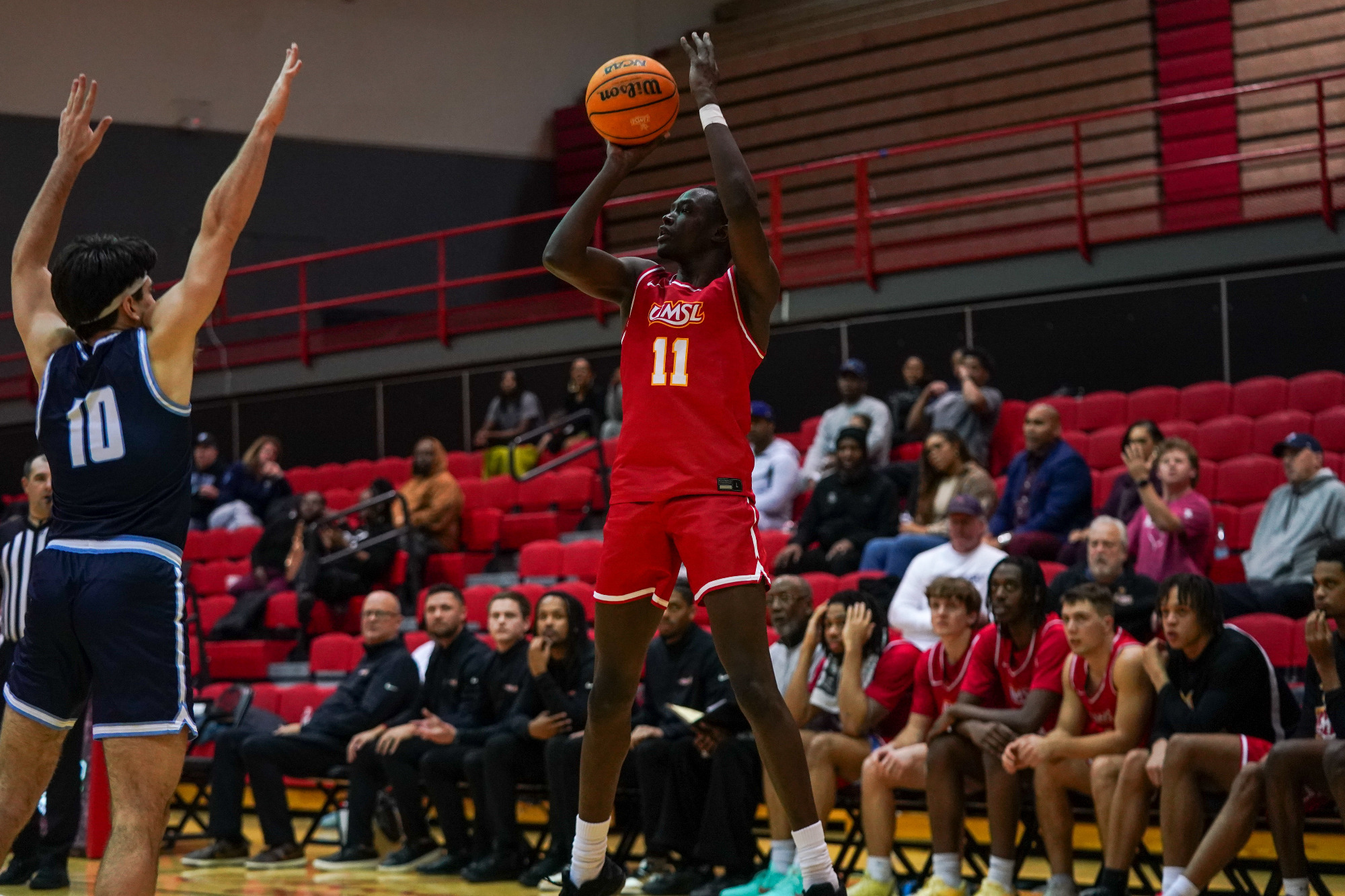 Makeer Makeer attempts a jump shot in a game against Upper Iowa on Janurary 4, 2026