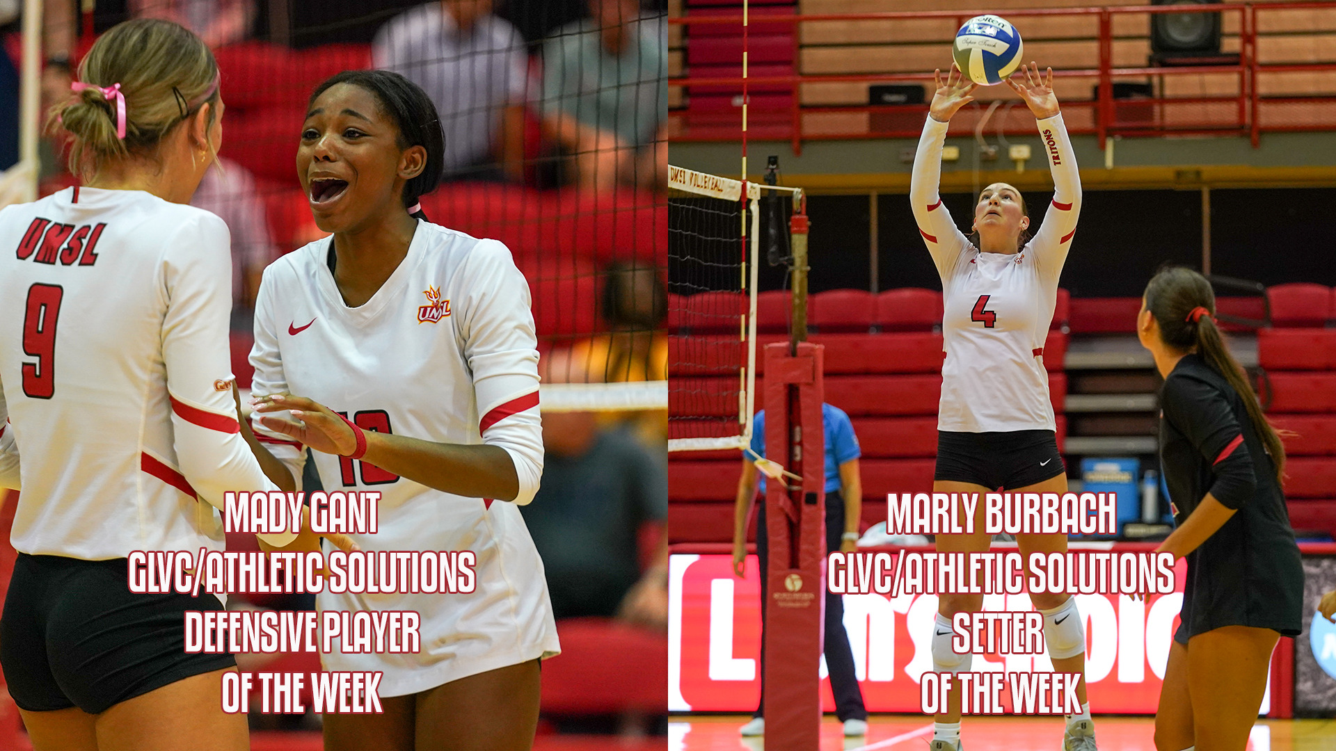 Mady Gant (left) and Marly Burbach (right) named Great Lakes Valley Conference Volleyball/Athletic Solutions Players of the Week