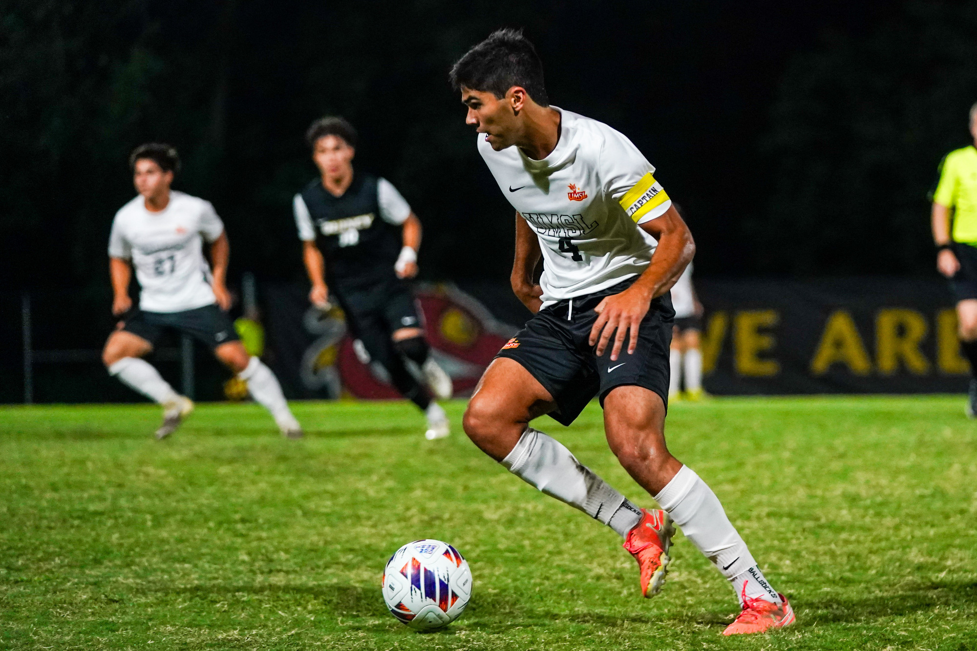 Mario Garcia looks to make a move with the soccer ball at his feet in a match against Quincy