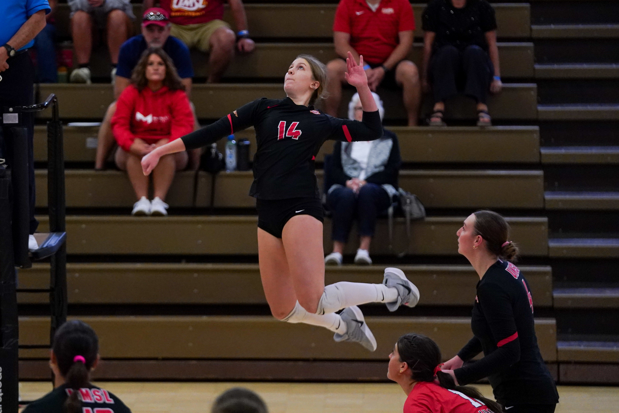 Alayna Santel goes up for an attack in a volleyball match at Maryville on Friday (Oct. 10).