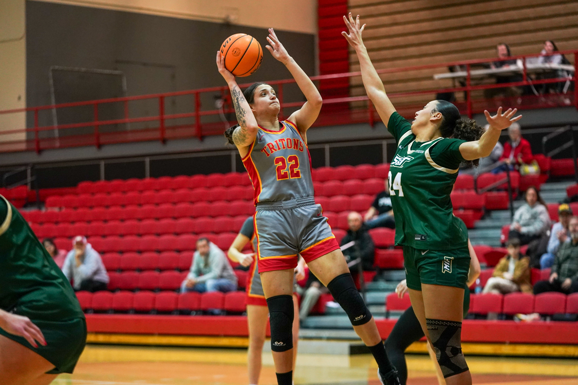 Mara Rieder shots a fall away jump shot against Missouri S&T