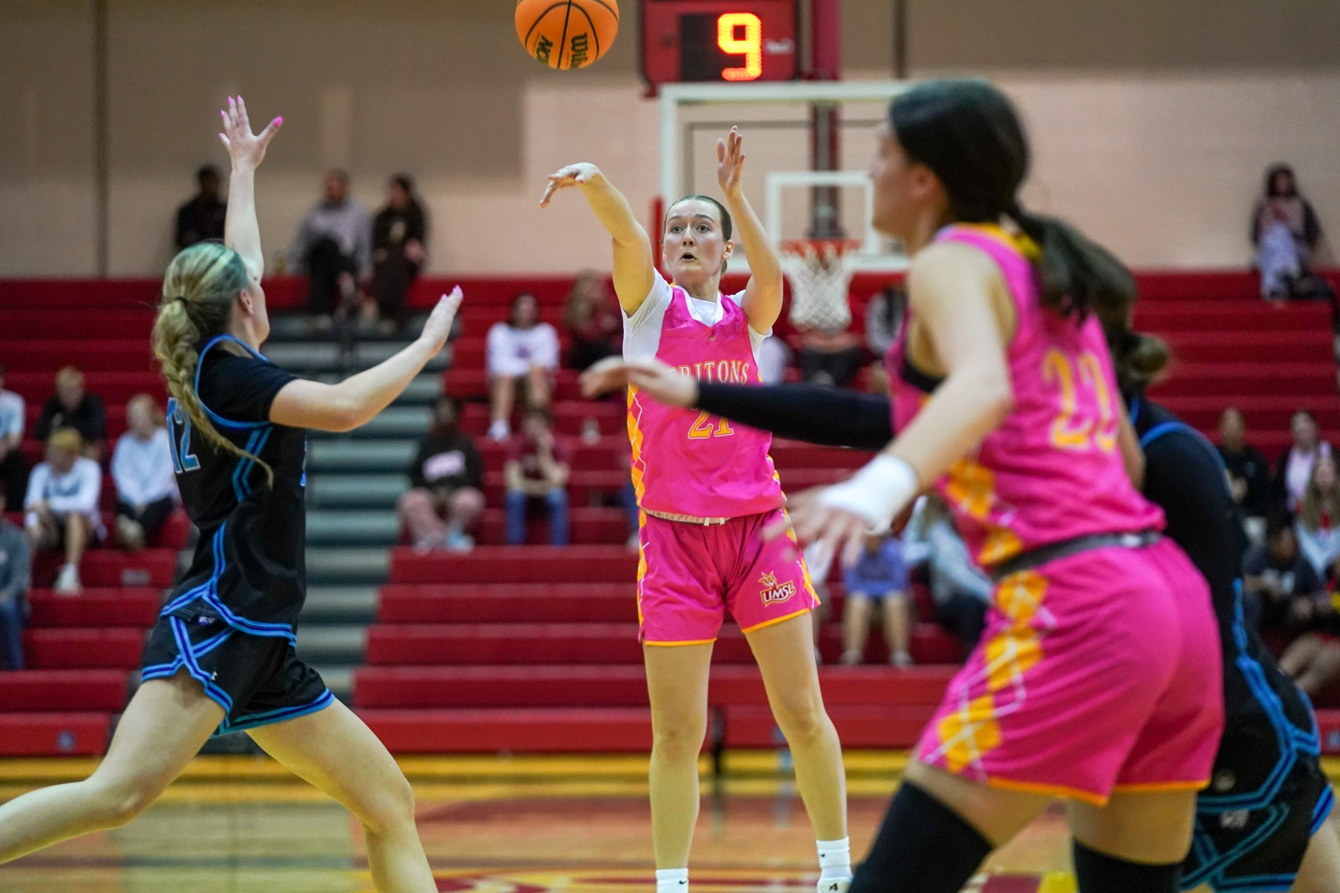 Aliya Tripp shoots a three-point shot in the victory over Truman State  on Thursday (February 19) at the Mark Twain Building