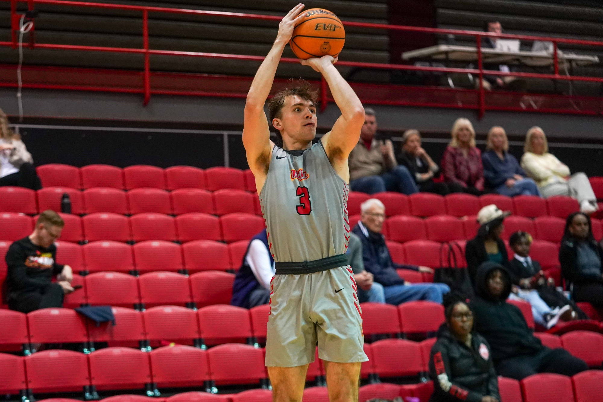 Jake Hamilton attempting a jump shot in a men's basketball game against Truman State on Thursday (February 19).