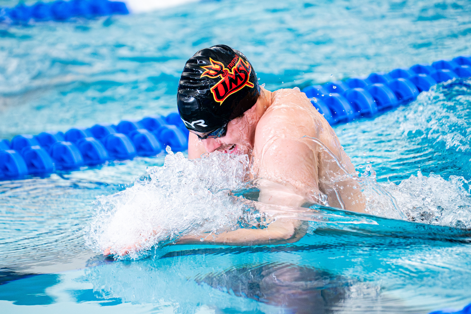 Aaron Wicklund swims the 200 breast stroke in the preliminary round of the NCAA Swimming and Diving Championships on Saturday morning