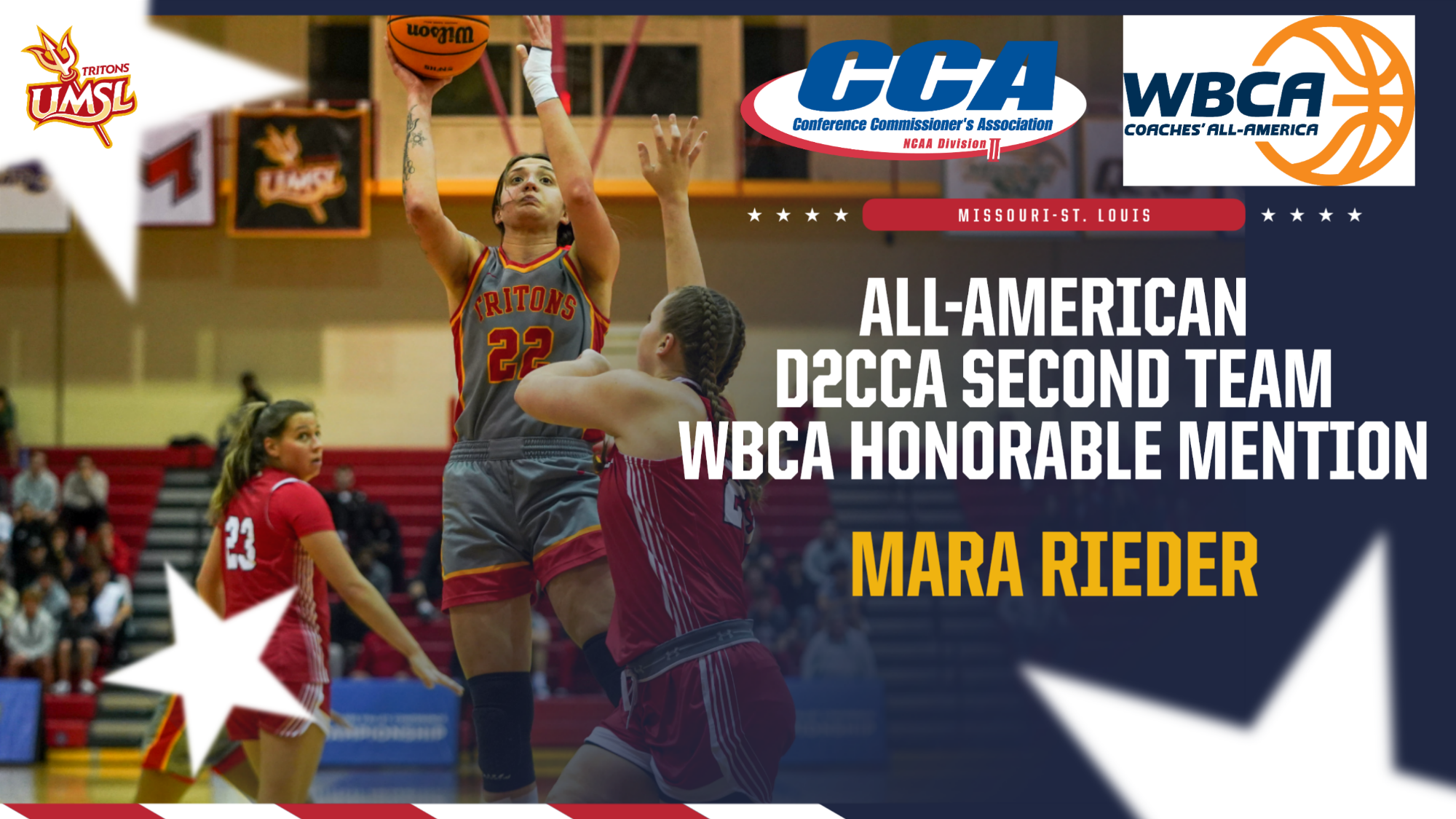 Mara Rieder named to Division II Conference Comissioner's Association All-America Second Team and Women's Basketball Coaches Association All-America Honorable Mention team
