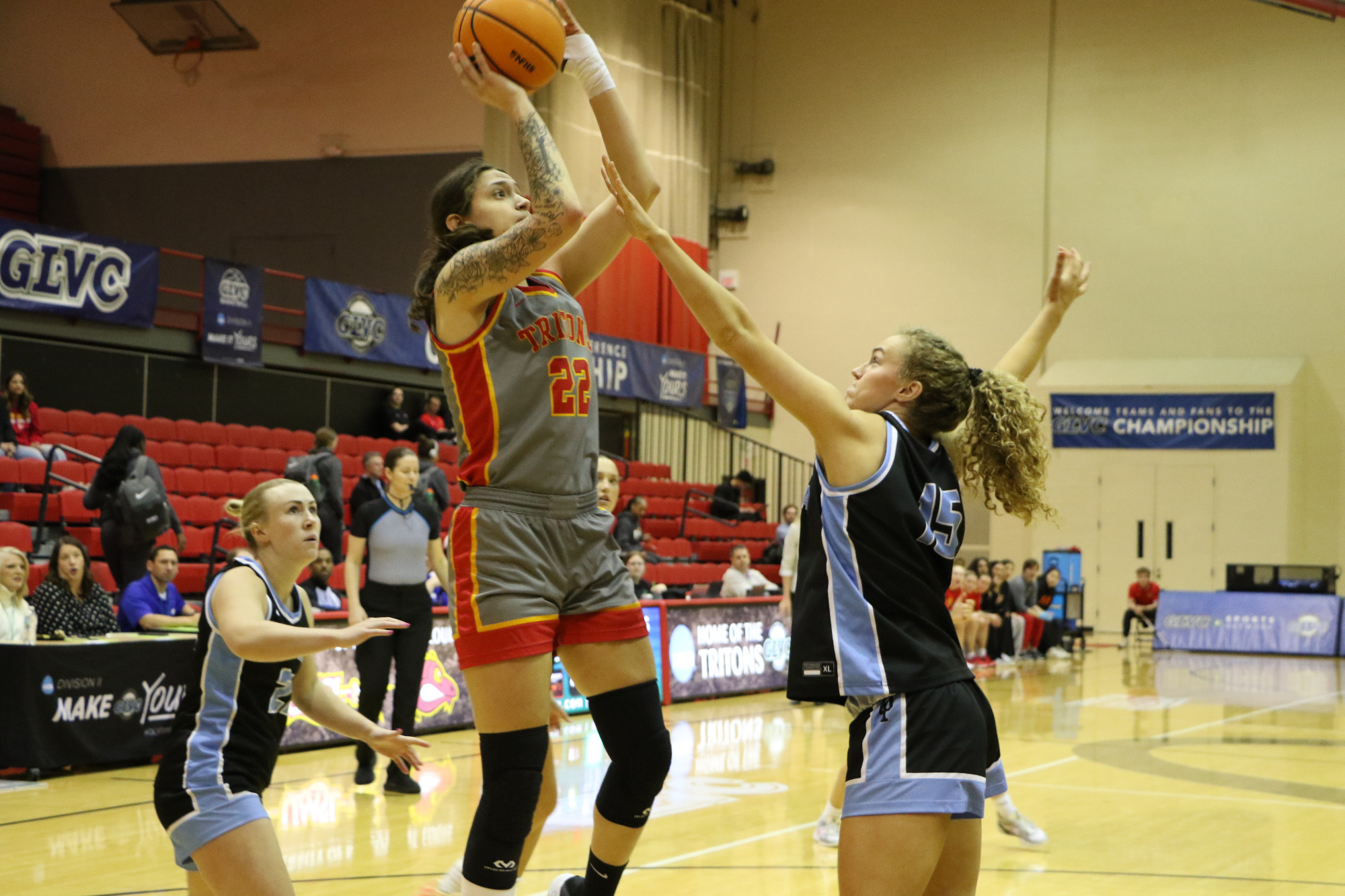 Mara Rieder scores two of her game-high 22 points against Upper Iowa on March 5, 2026