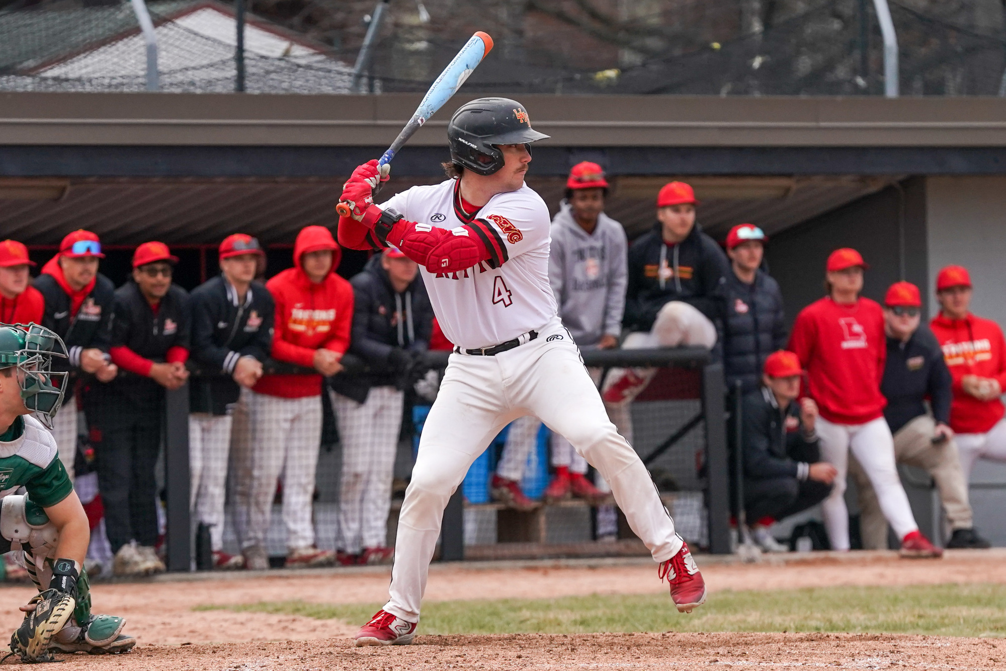 Garrett Strenger stands at-bat ready to swing at a pitch