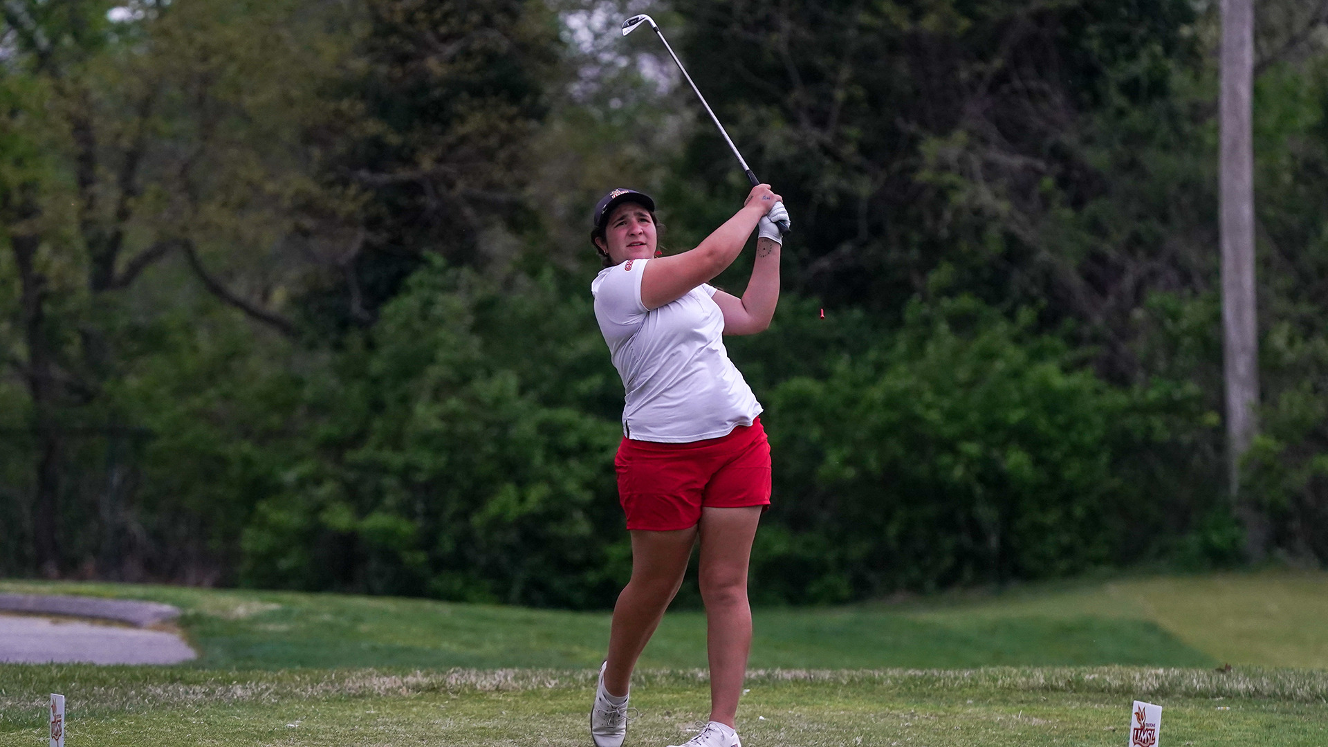 Mayan Covarrubias tees off during the second round of the UMSL Spring Invitational at Norwood Hills Country Club