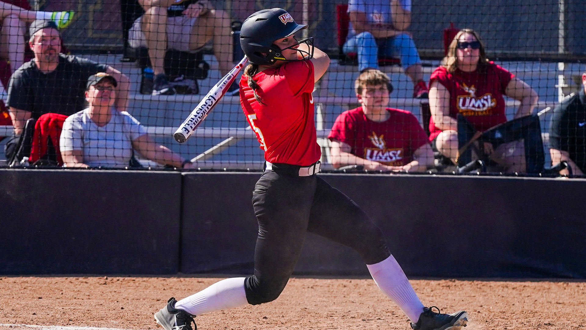 Gracie Philpot follows through with her swing in a game against Missouri S&T