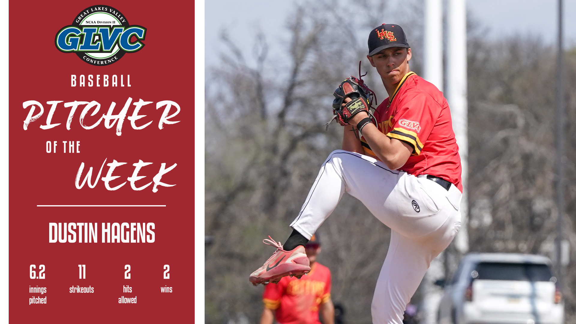 Dustin Hagens named Great Lakes Valley Conference Pitcher of the Week for the week ending of April 19, 2026