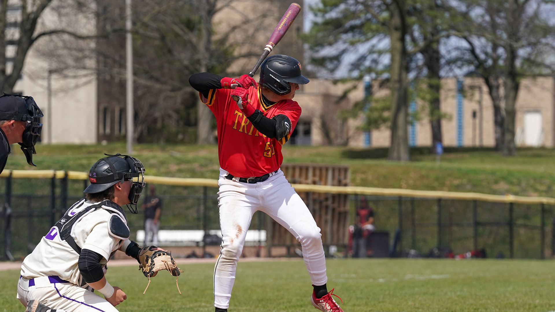 Justin Simard prepares to swing his bat at a pitch in game against Southwest Baptist on March 29