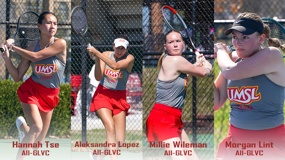 UMSL's (L-R): Hannah Tse, Aleksandra Lopez, Millie Wileman and Morgan Lint were named to the All-Great Lakes Valley Conference women's tennis team.